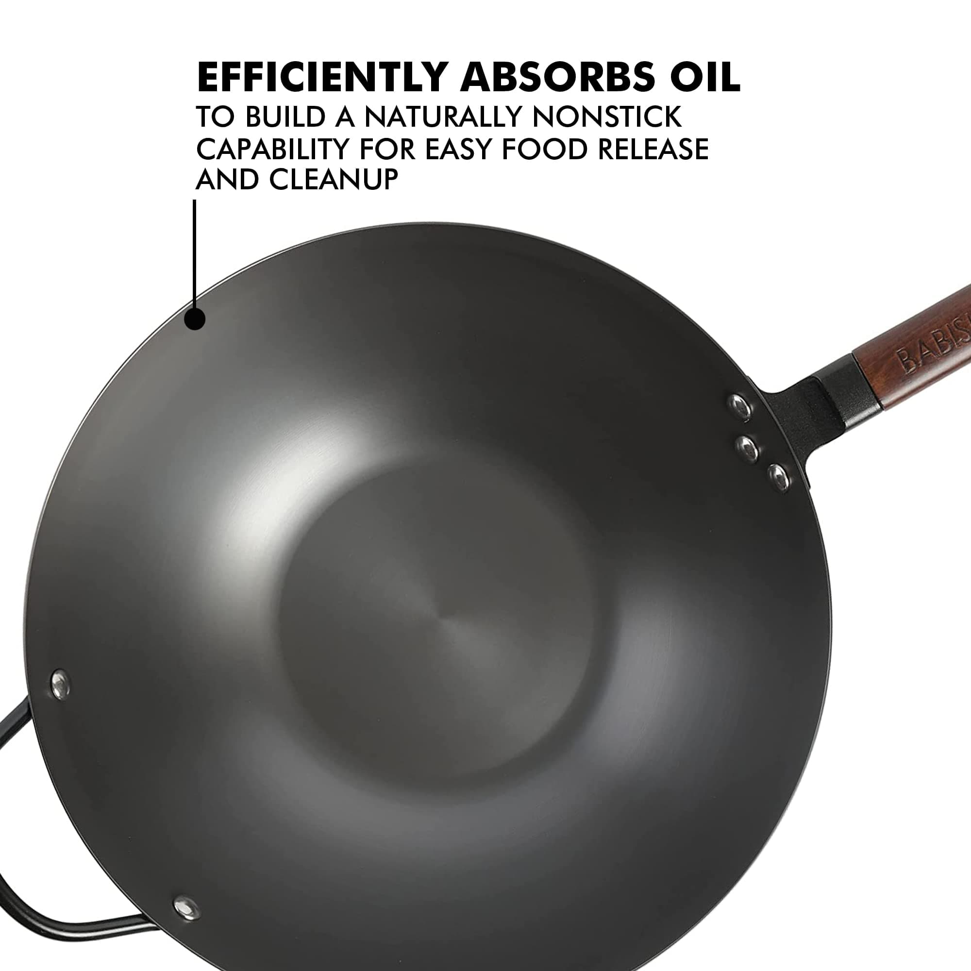 Babish 14 Inch Carbon Steel Wok Pan, Flat Bottom Stir Fry Pan, Induction, view 4