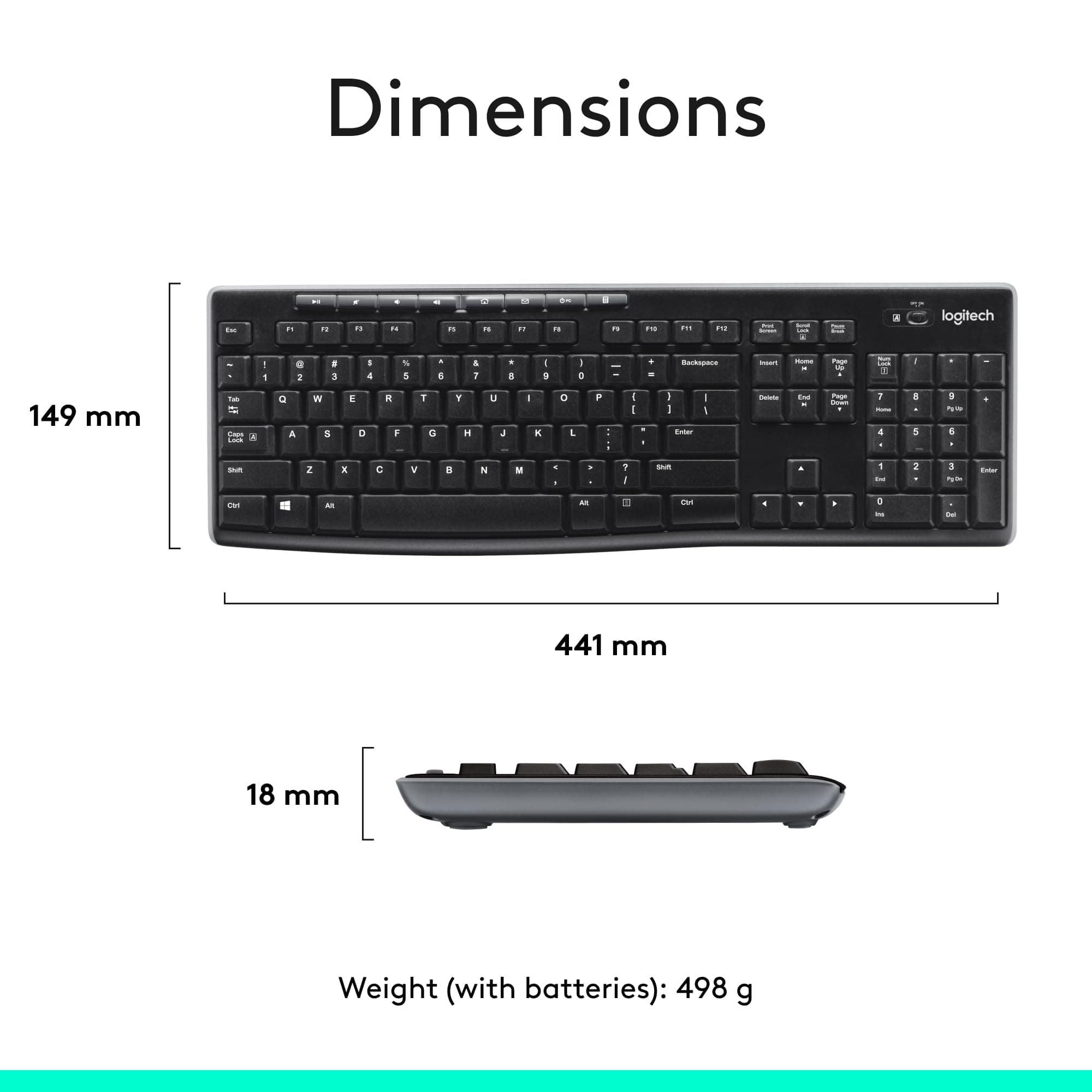 Logitech MK270 Full Size Wireless Keyboard and Mouse Combo - Black, view 9