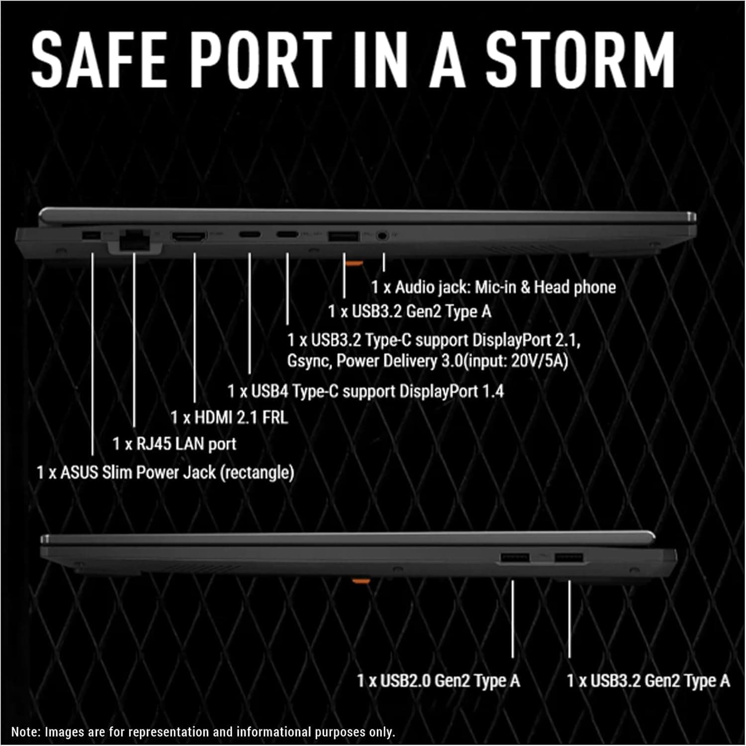 ASUS TUF Gaming Laptop A18 inch - AMD Ryzen 7 260 Beat i9-13905H - NVIDIA RTX 5060-18" WUXGA Display 144Hz - 32GB RAM - 1TB PCIe SSD -RGB Backlit Keyboard - Thunderbolt 4 - FHD Camera - HDMI Cable, view 8