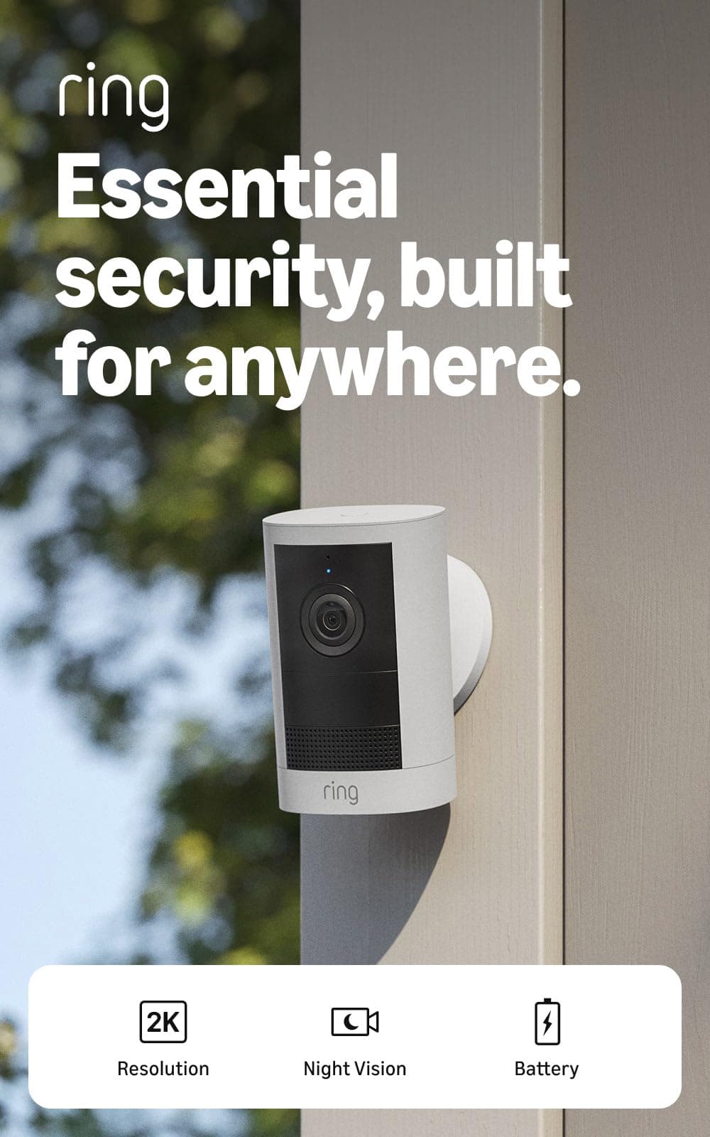 Ring Outdoor Cam 2K (newest model), Battery, Home or business security, Wide-Angle Retinal 2K Video, 6x Enhanced Zoom, Night Vision, White, view 2