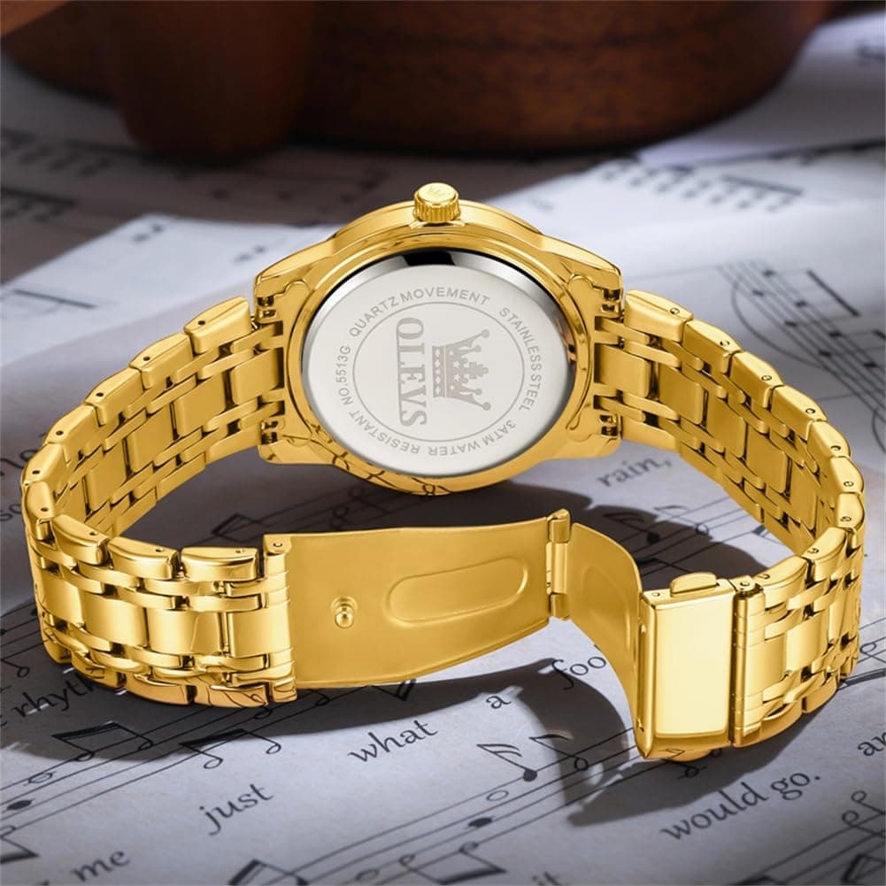 OLEVS Gold Watches for Men Luxury Waterproof Stainless Steel Day and Date, view 9