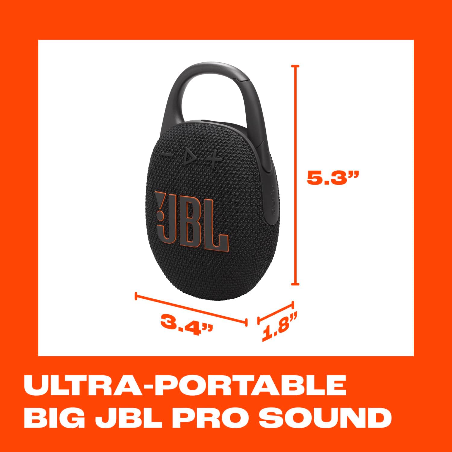 JBL Clip 5 - Ultra-Portable, Waterproof & Dustproof Bluetooth Speaker, Big JBL Pro Sound with Punchy bass, Integrated Carabiner, Up to 12 Hours of Play, Made in Part with Recycled Materials (Black), view 5