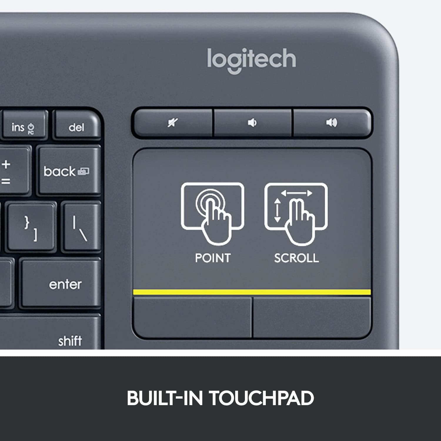 Logitech K400 Plus Wireless Touch TV Keyboard for PC-Connected TV - Black, view 4