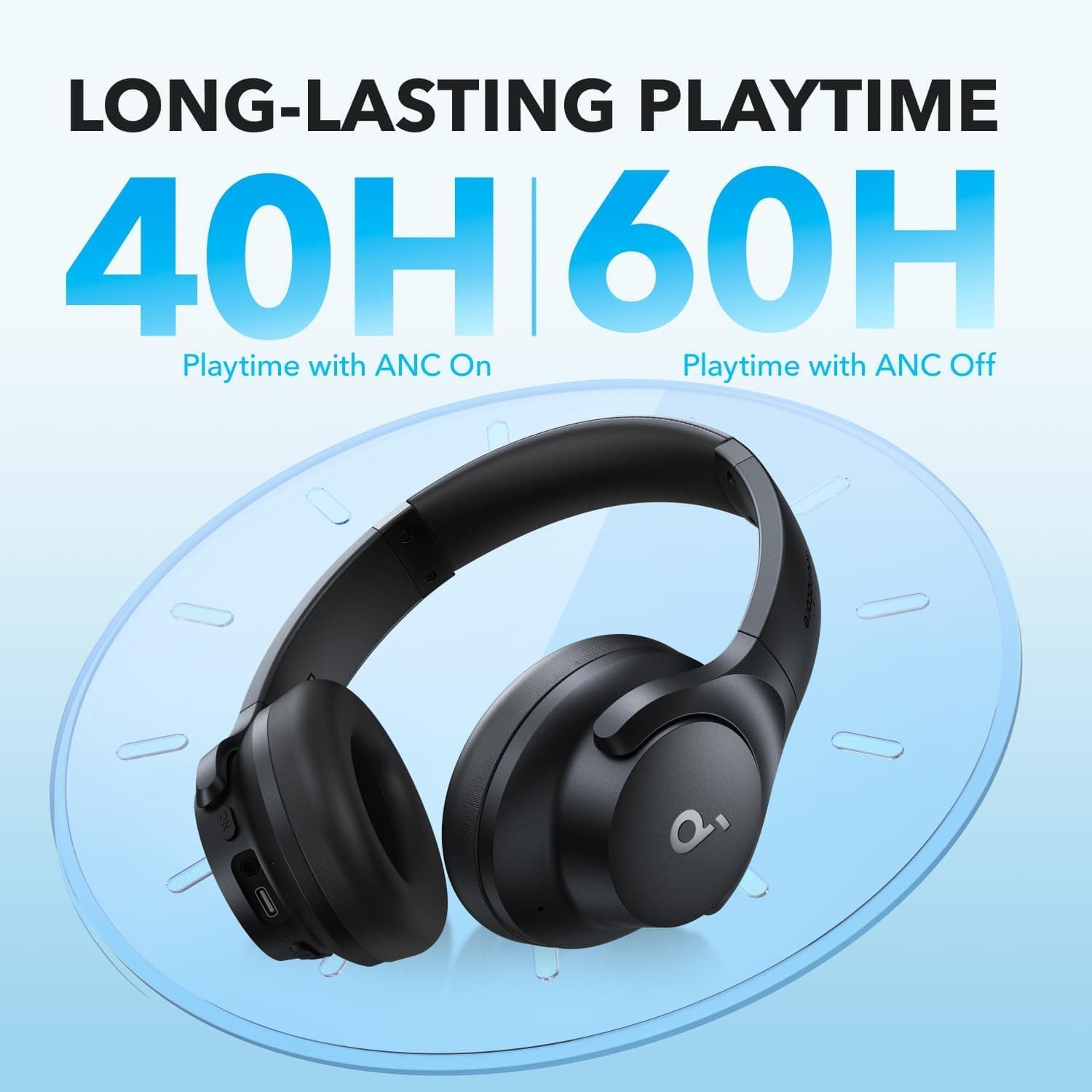Soundcore by Anker Q20i Hybrid Active Noise Cancelling Headphones, Black, view 5