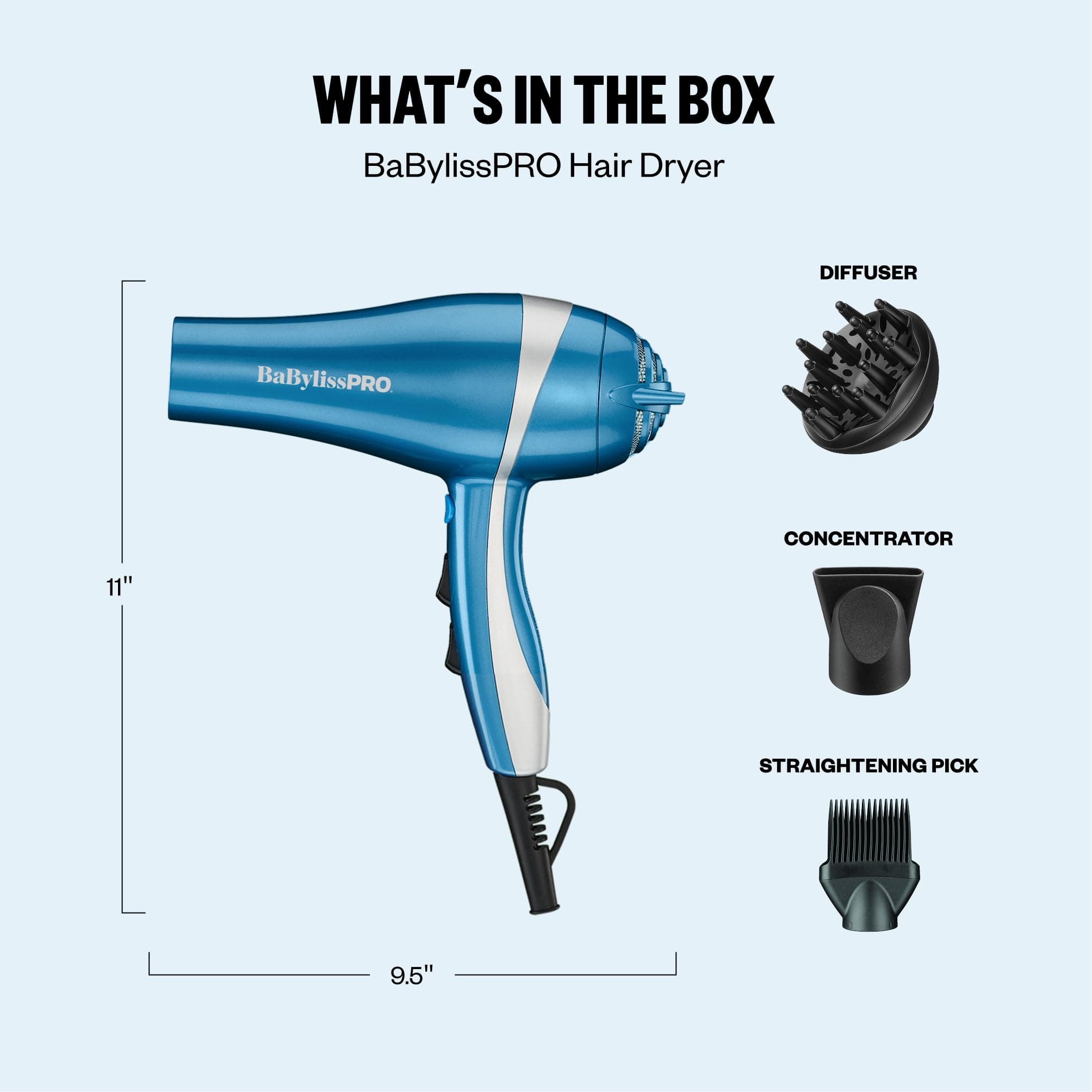 BaBylissPRO The Nano Titanium Hair Dryer, Lightweight, 3 Attachments, view 7