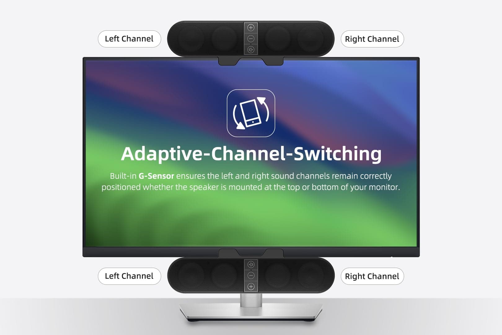 Computer Speakers for Desktop PC Monitor, USB Plug-in, Wired, Computer Soundbar for PC, Laptop Speakers with Adaptive-Channel-Switching, Loud Sound, Deep Bass, USB C Adapter, Easy to Clip on Monitor, view 5