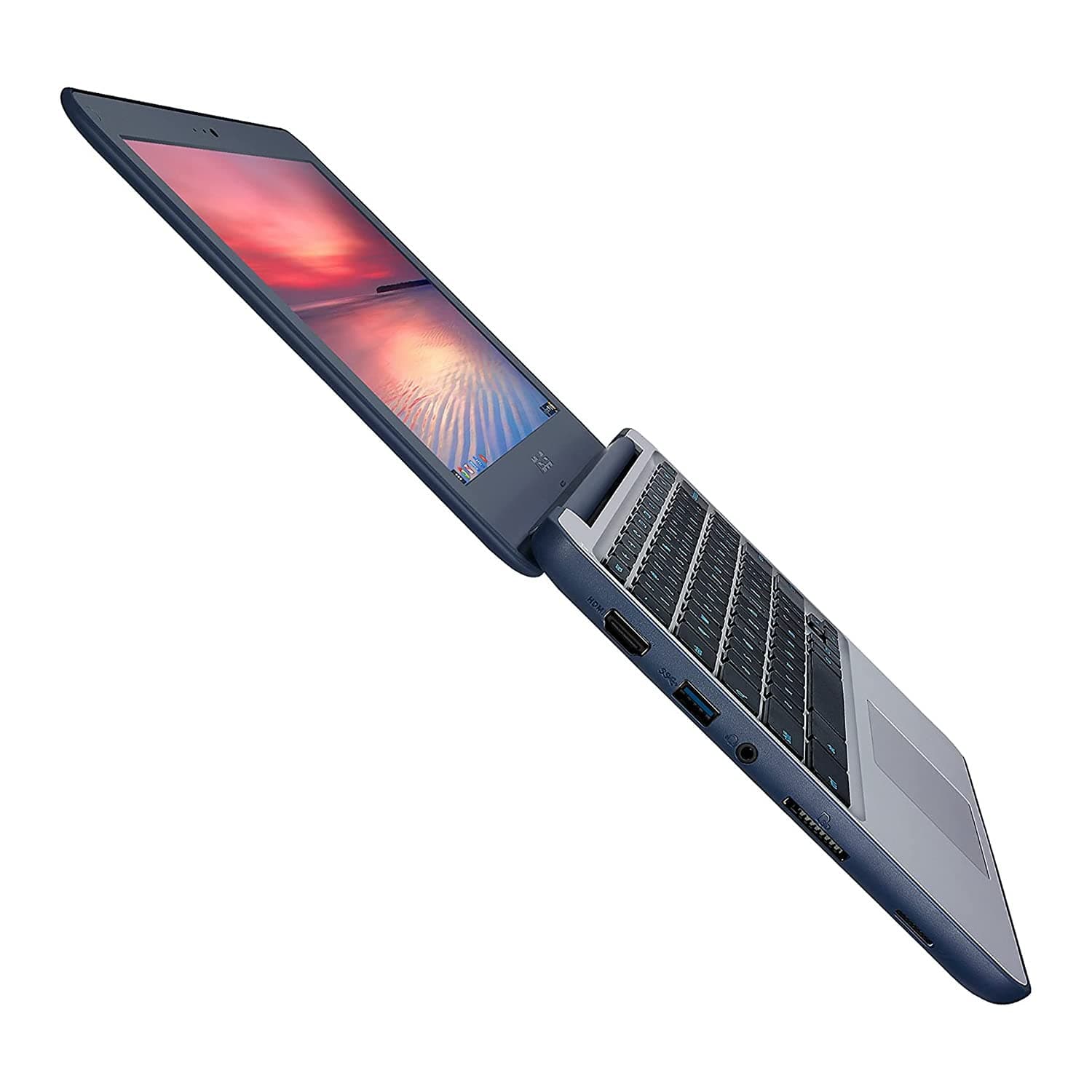ASUS Chromebook C202SA-YS02 11.6" Ruggedized and Water Resistant Design with 180 Degree (Intel Celeron 4 GB, 16GB eMMC, Dark Blue, Silver), view 2