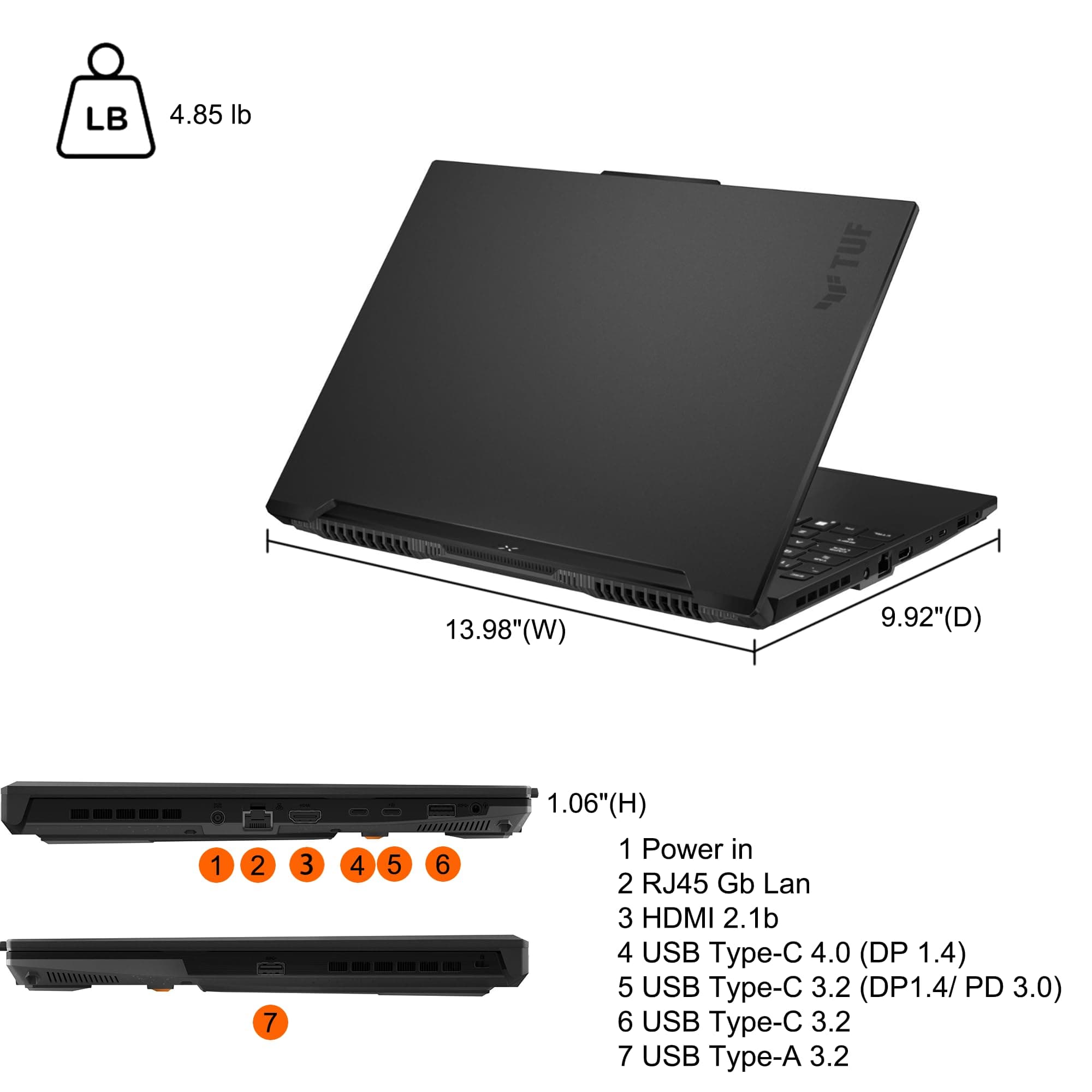 ASUS TUF Gaming A16 Laptop 16" FHD+ 165Hz 7ms 100% sRGB AMD Octa-core Ryzen 7 7735HS 16GB RAM 512GB SSD Radeon RX 7700S 8GB (>RTX4060) Backlit Type-C USB4 Fast Charging Win11 ICP Accessory, view 9