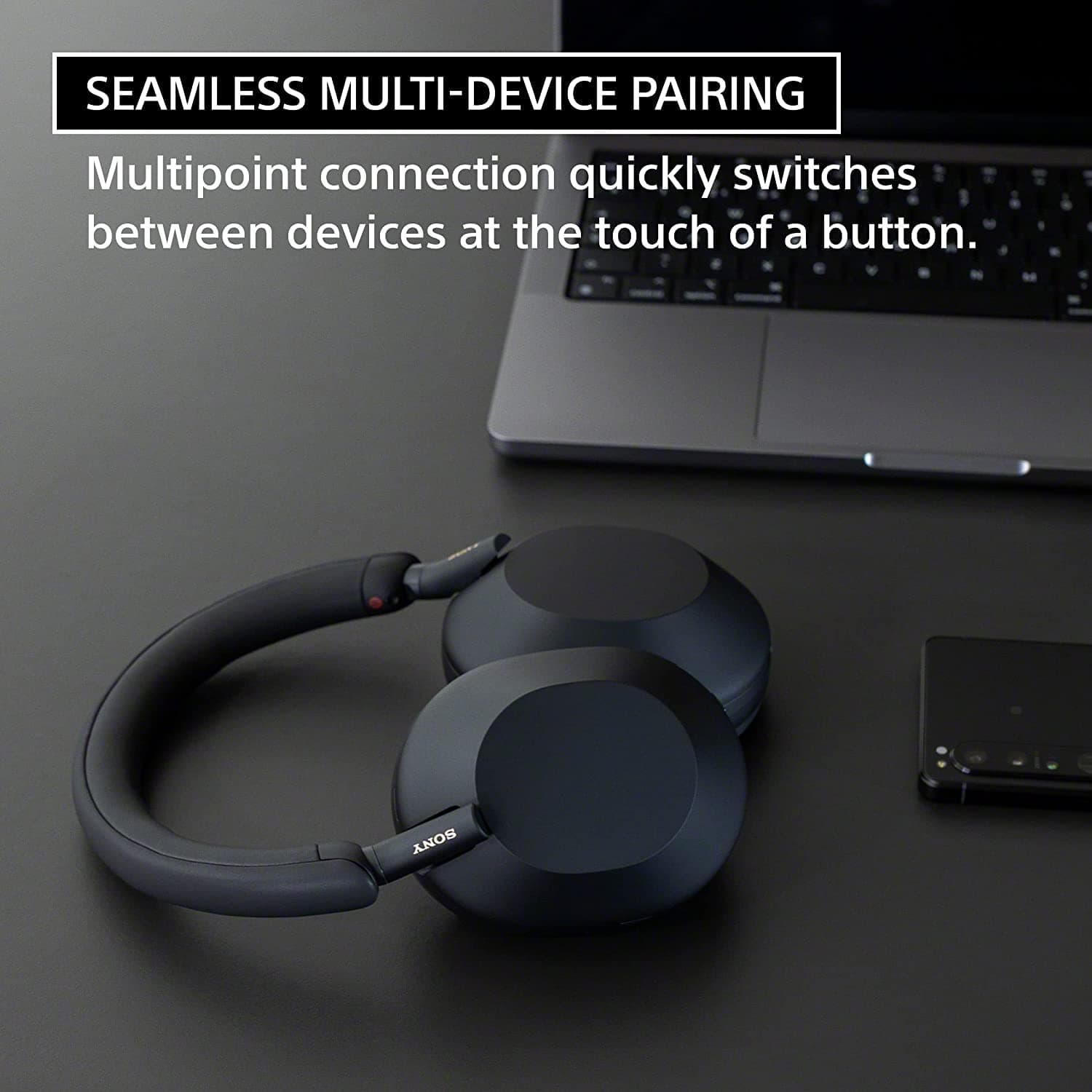 Sony WH1000XM5/B Wireless Noise Canceling Headphones (Black) Bundle with Deco Gear Pro Audio Headphone Stand + Microfiber Cleaning Cloth, view 6
