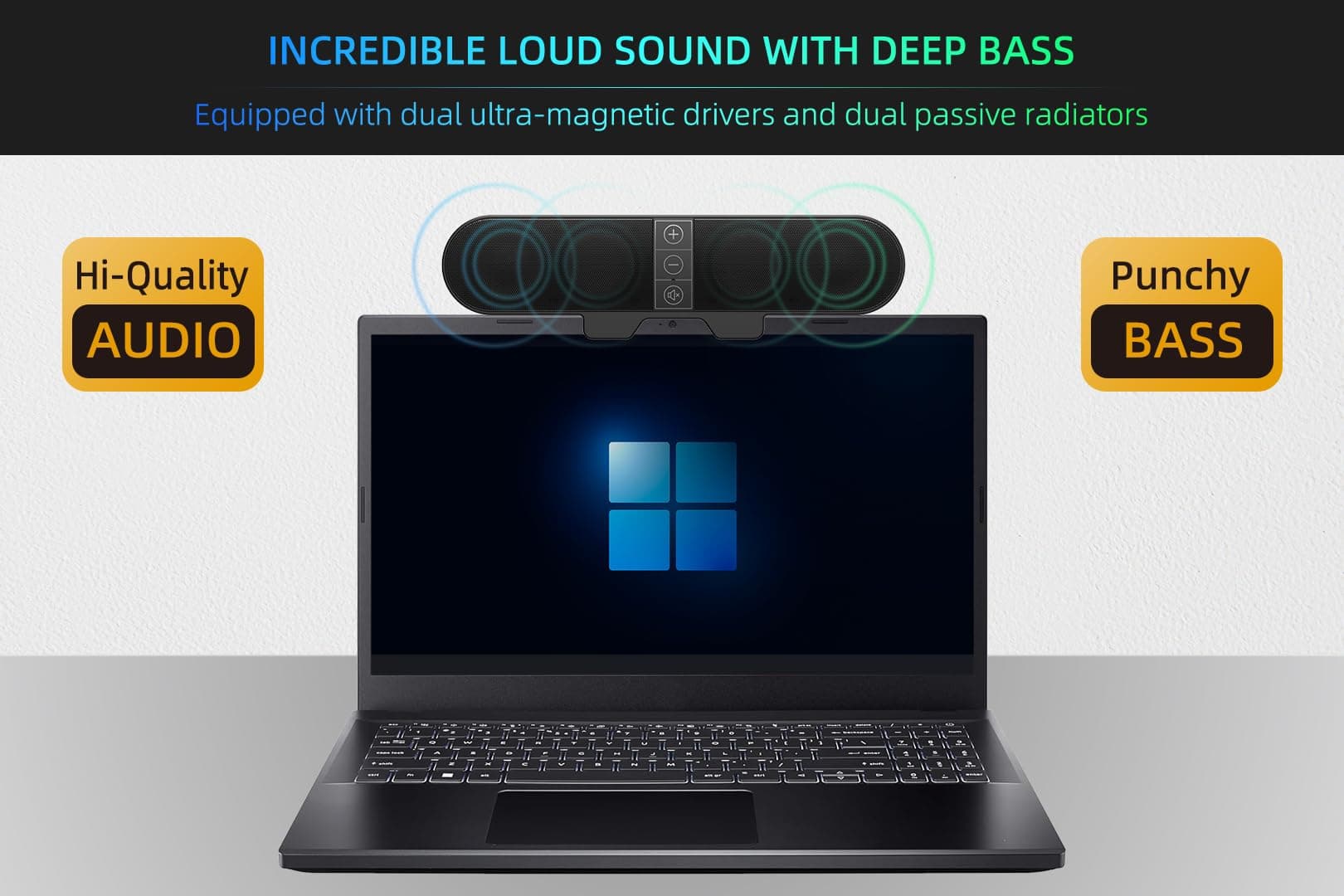 Computer Speakers for Desktop PC Monitor, USB Plug-in, Wired, Computer Soundbar for PC, Laptop Speakers with Adaptive-Channel-Switching, Loud Sound, Deep Bass, USB C Adapter, Easy to Clip on Monitor, view 4