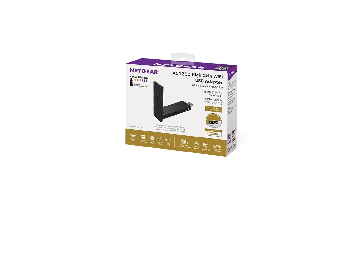 NETGEAR AC1200 Wi-Fi USB 3.0 Adapter for Desktop PC | Dual Band WiFi Stick for Wireless Internet (A6210-100PAS), view 7
