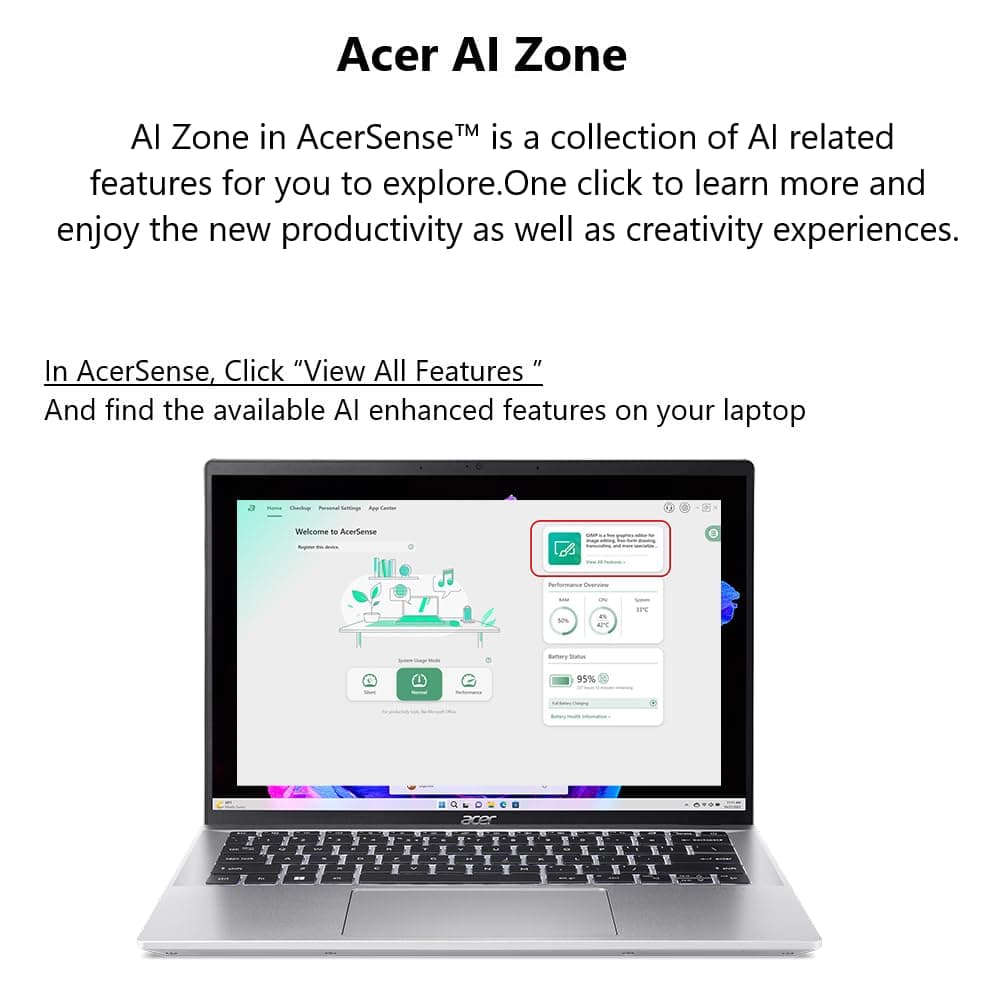 acer Swift Go 14 Intel Evo Thin & Light Laptop | 14" OLED 2880 x 1800 90Hz Display | Unlock AI Experiences | Intel Core Ultra 5 Processor 125H | Intel ARC | 16GB LPDDR5X | 512GB SSD | SFG14-72-53BP, view 10