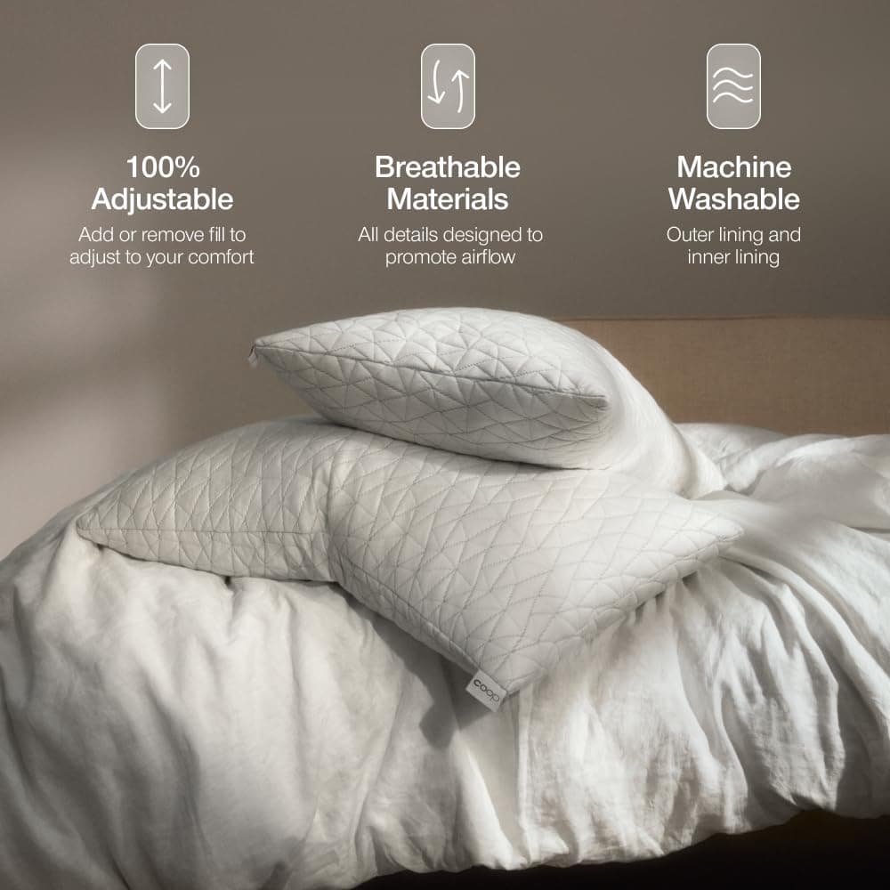 Coop Home Goods Original Adjustable Pillow, Queen Size Bed Pillow for Sleeping, Cross Cut Memory Foam Pillow - Medium Firm Back, Stomach and Side Sleeper Pillow, CertiPUR-US/GREENGUARD Gold, view 5