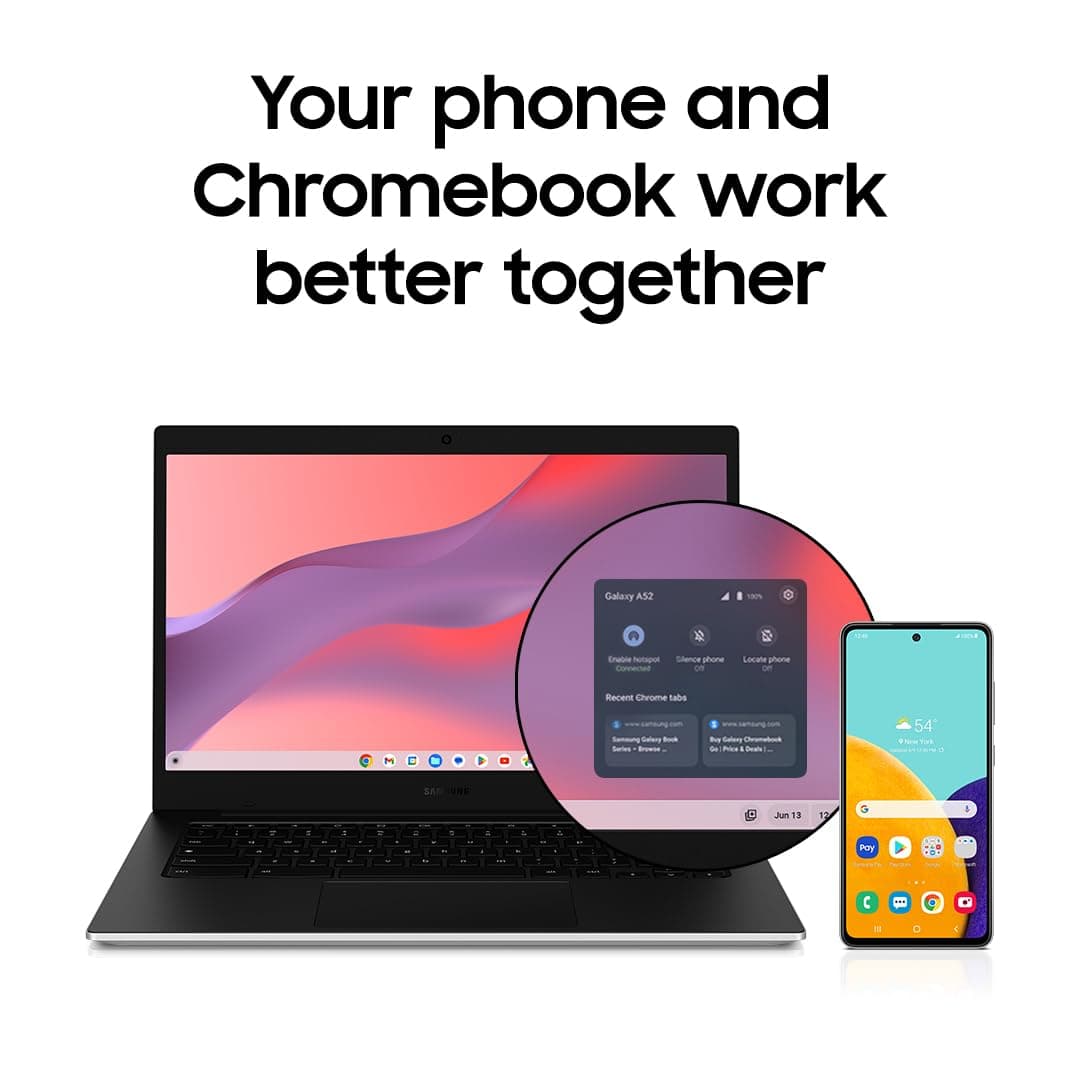 Samsung 14" Galaxy Chromebook Go Laptop PC Computer, Intel Celeron N4500 Processor, 4GB RAM, 64GB Storage, ChromeOS, XE340XDA-KA2US, Student Laptop, Silver, view 3