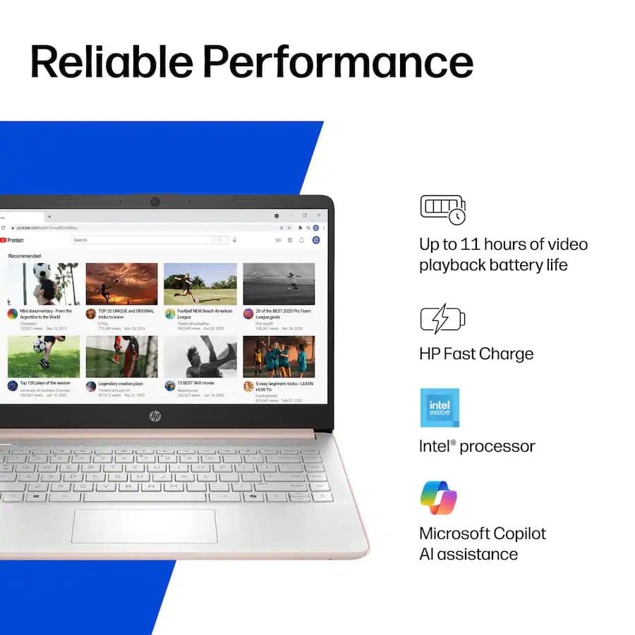HP 14" Laptop Computer with Microsoft Office 365, 128GB UFS, 4GB RAM, Intel N150 Processor, Windows 11, Home & Office, Pale Rose Gold, view 4