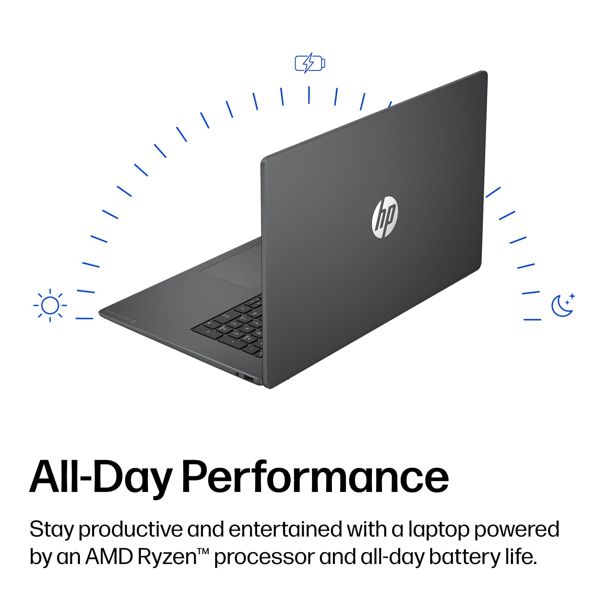 HP OmniBook 3 17.3 inch Laptop PC, FHD Display, AMD Ryzen 3 30, 8 GB RAM, 512 GB SSD, AMD Radeon 610M Graphics, Windows 11 Home, Mica Silver, 17-dp0199nr, view 4