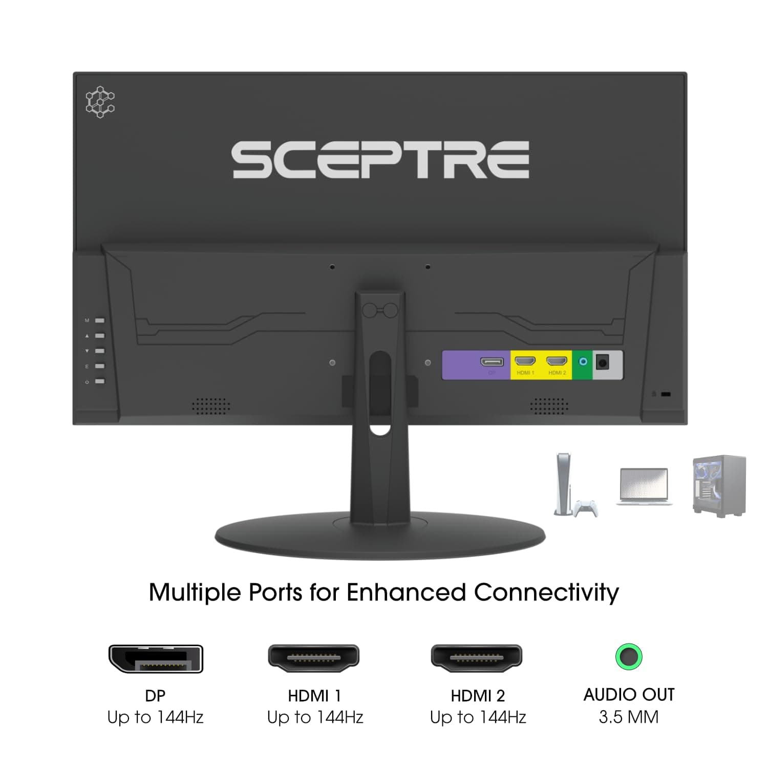 Sceptre New 22-Inch Gaming Monitor, FHD 1080p, Up to 144Hz, HDMI, DisplayPort, Built-in Speakers, Machine Black (E225W-FW144 Series, 2026), view 4