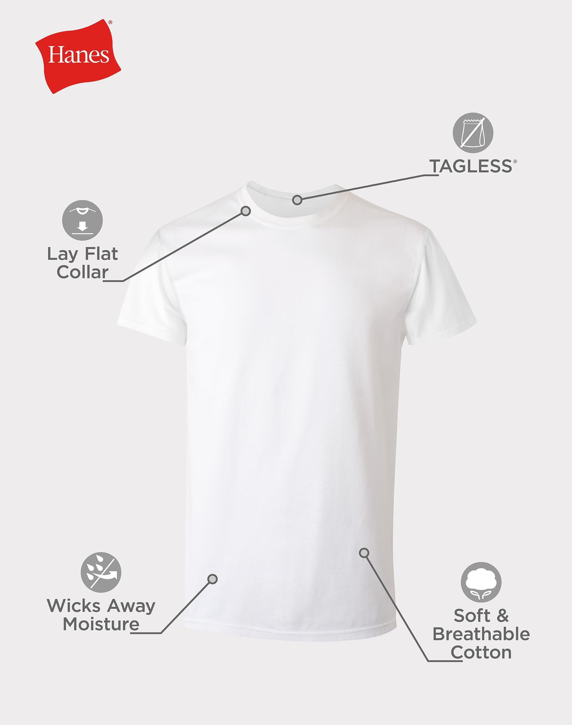 Hanes Mens Cotton, Moisture-wicking Crew Tee Undershirts, Multi-packs, White - 6 Pack, Large US, view 6
