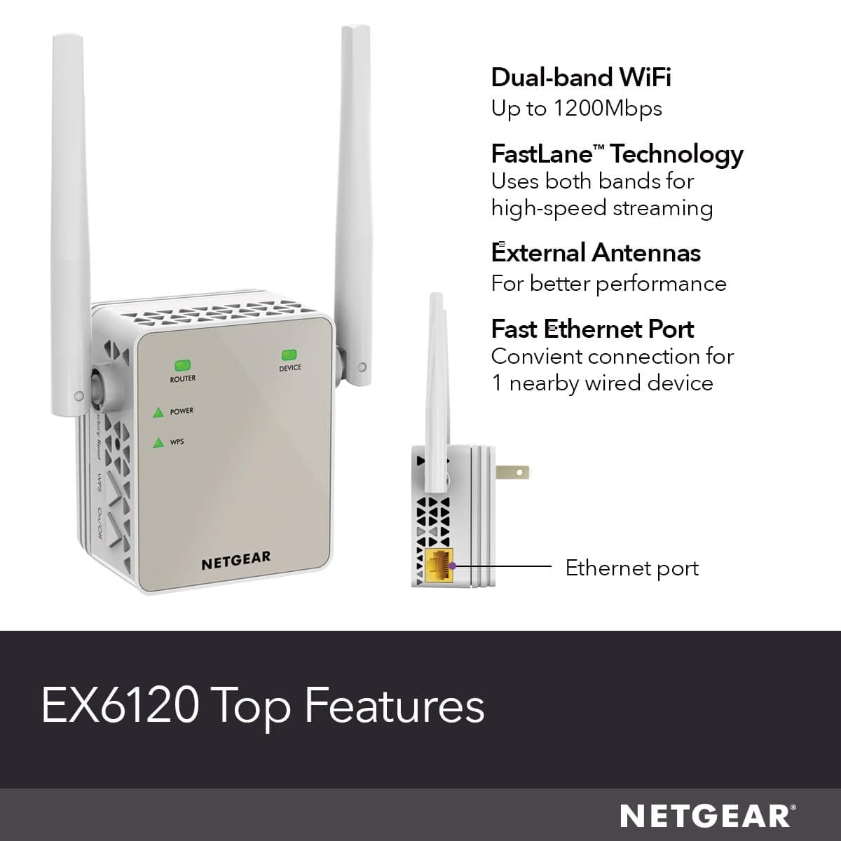 NETGEAR WiFi Range Extender (EX6120) - Add up to 1,500 sq. ft., 25 Devices - AC1200 Dual Band Wireless Signal Extender (Up to 1.2 Gbps Speed), Compact Wall Plug Design – Free Expert Help, view 6