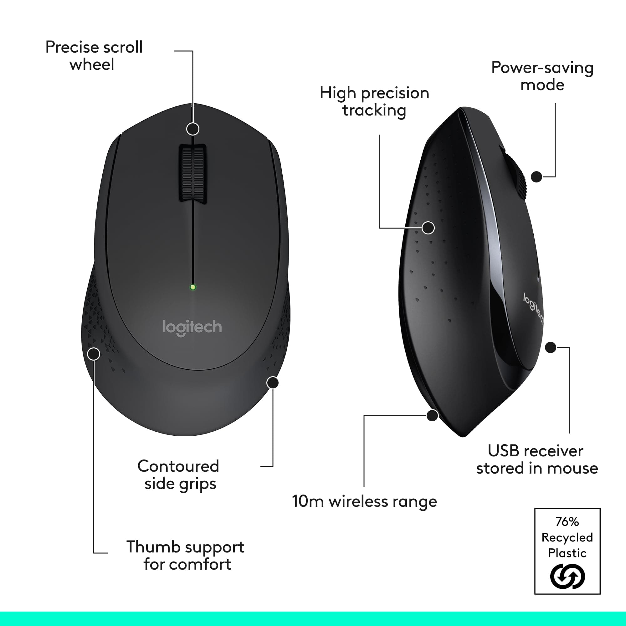 Logitech MK345 Full Size Wireless Keyboard and Mouse Combo - Black, view 8