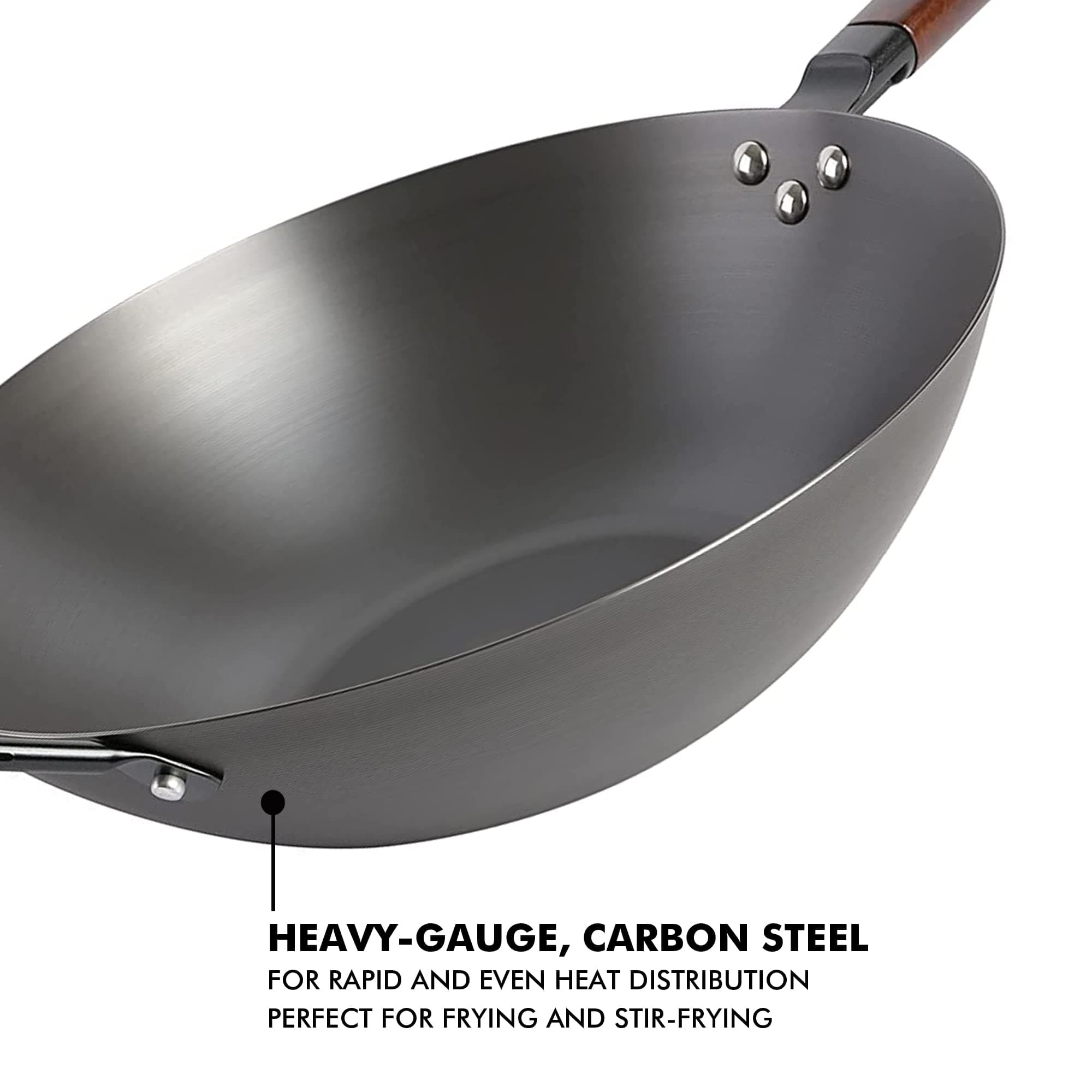 Babish 14 Inch Carbon Steel Wok Pan, Flat Bottom Stir Fry Pan, Induction, view 2