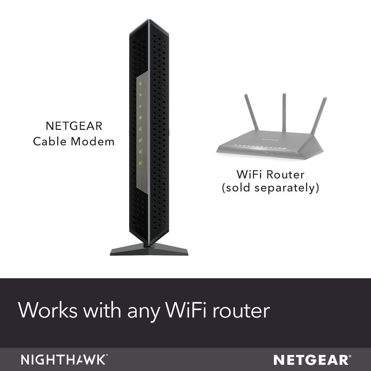 NETGEAR Nighthawk Cable Modem CM1200 - Compatible with All Cable Providers Including Xfinity by Comcast, Spectrum, Cox | for Plans Up to 1 Gbps | 4 x 1G Ethernet Ports | DOCSIS 3.1, Black, view 2