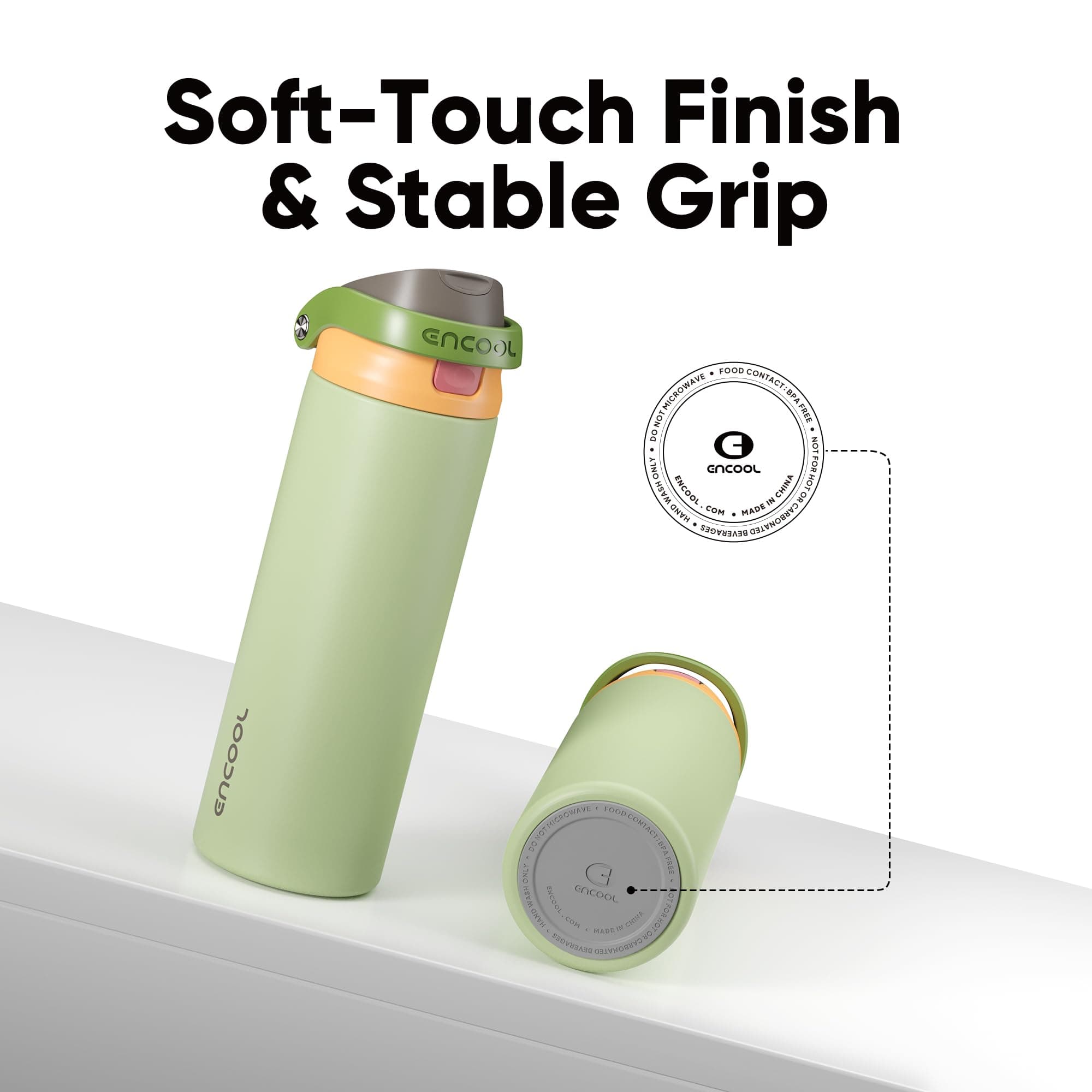ENCOOL Leakproof Insulated Water Bottle with Straw Dual-Sip Water Bottle Bag-Safe Design for Work, Commute & Gym – Keeps Drinks Cold All Day, 18 oz, Sage Green, view 5