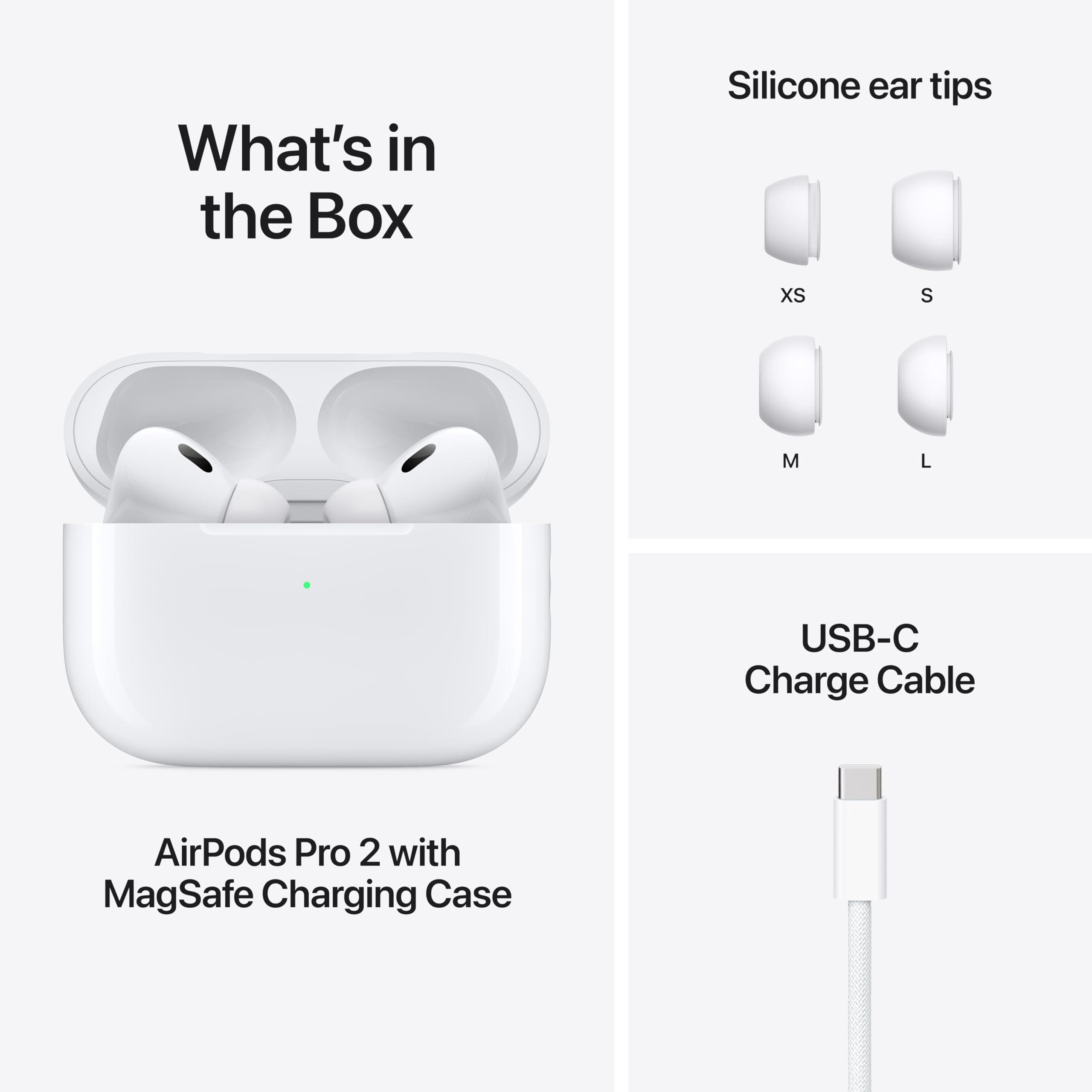 Apple AirPods Pro (2nd Generation) Wireless Ear Buds with USB-C Charging, Up to 2X More Active Noise Cancelling Bluetooth Headphones, Transparency Mode, Adaptive, Personalized Spatial Audio, White, view 5