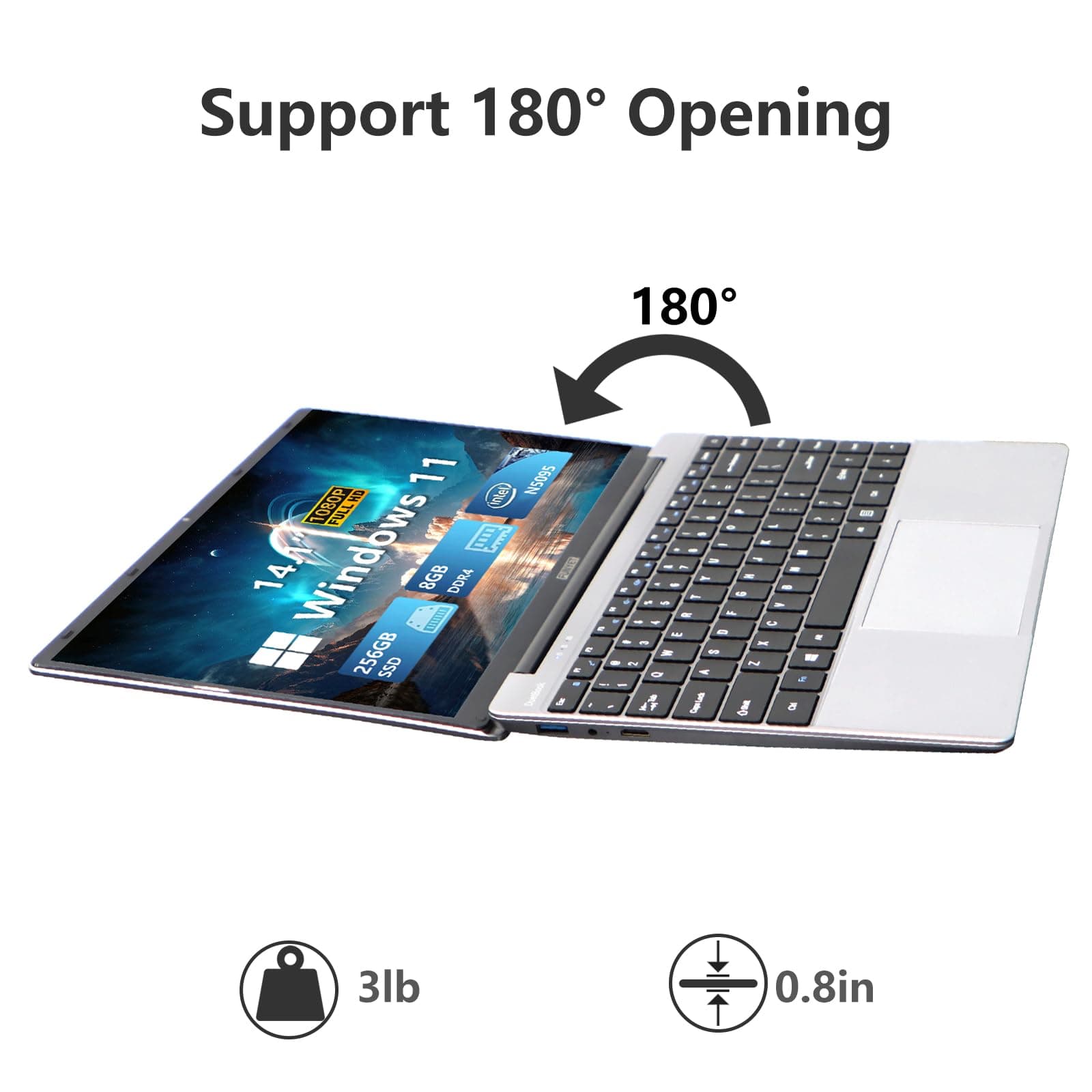 FUNYET Laptop Computer, Gaming Laptops 2026, 14 Inch Lap Top PC Windows 11 Pro, 16GB RAM 512GB SSD, Intel N5095 Processor(up to 2.9 GHz), Office 365, for Business and Students, 2-Year Warranty, view 7