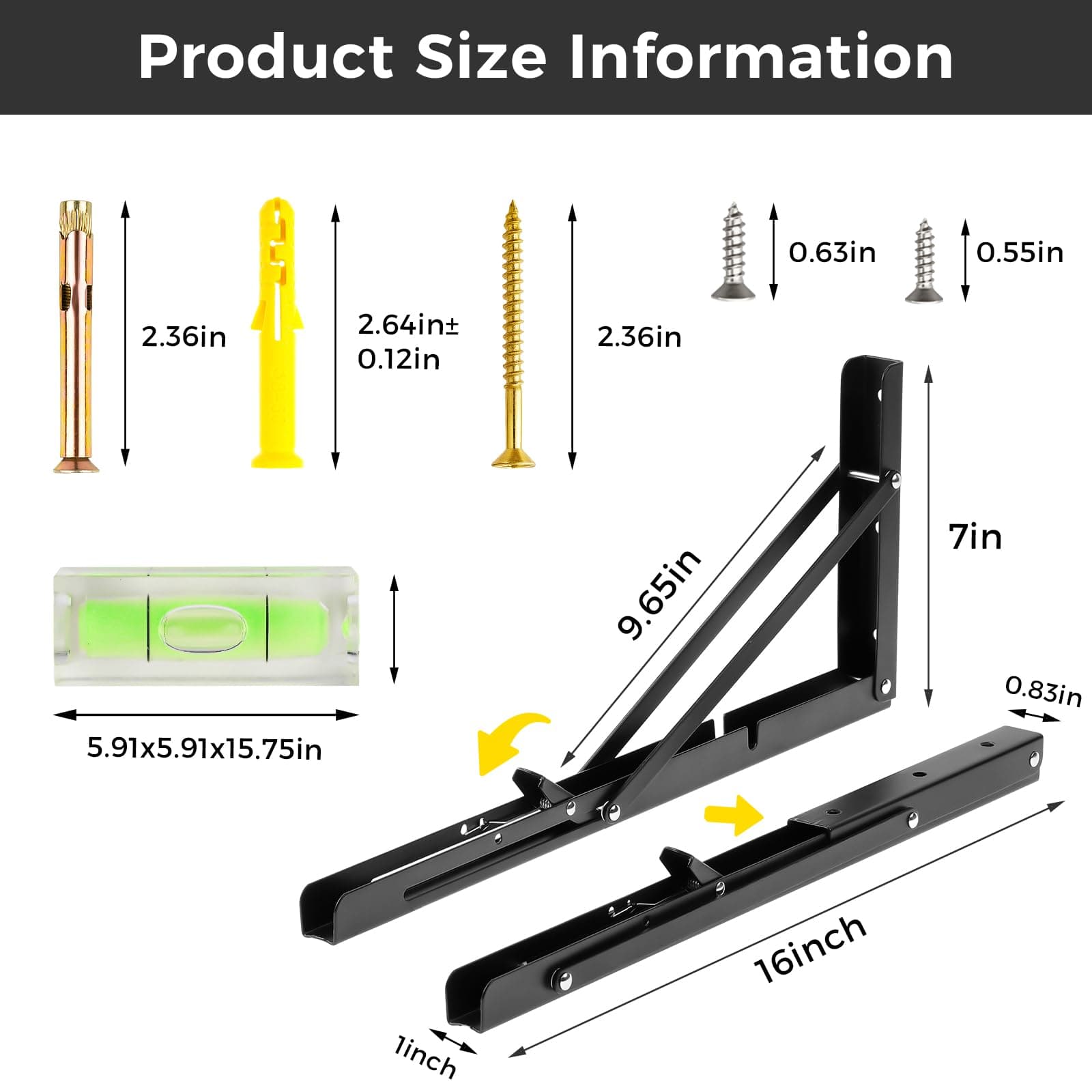 16 Inch Folding Shelf Brackets, 2 Pack Shelf Bracket Wall Mounted, view 2
