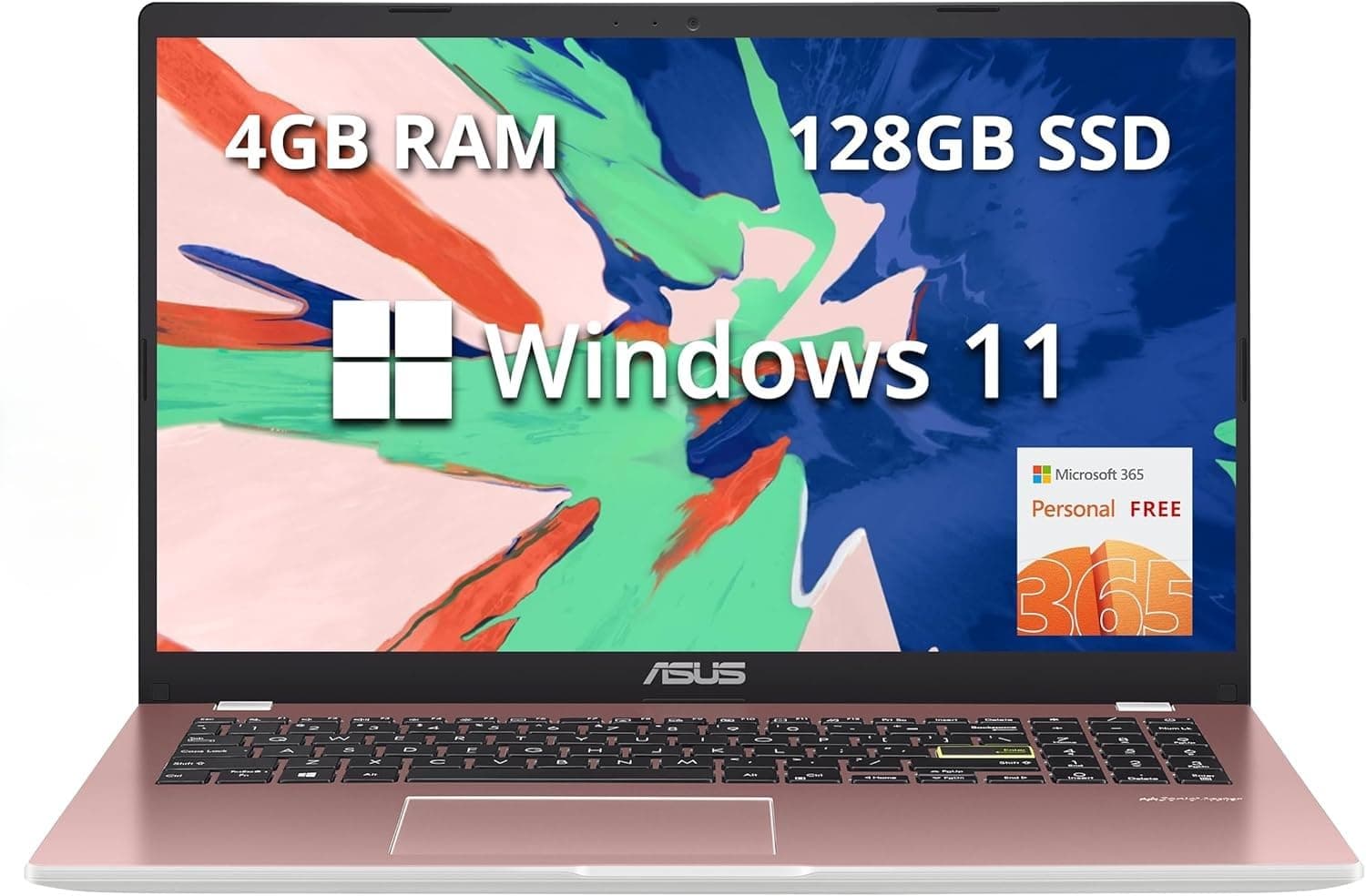 ASUS Vivobook Go 15.6" FHD Laptop, Intel Pentium Silver N6000, 4GB RAM, 128GB SSD Drive, Intel HD Graphics, HD Webcam, Wi-Fi 5, with 1-Year Office 365, Win11, Pink
