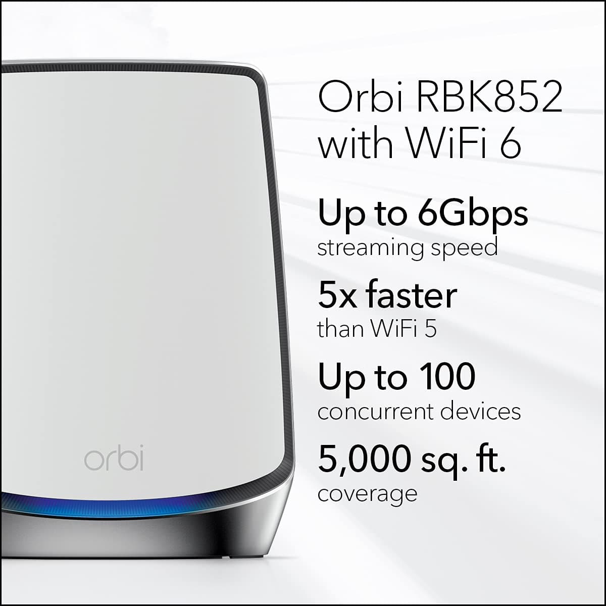 NETGEAR Orbi Whole Home Tri-Band WiFi 6 Mesh Network System (RBK852) – Router with 1 Satellite Extender -Security Features - Coverage Up to 5,000 sq. ft., 100 Devices - AX6000 (Up to 6Gbps), view 3