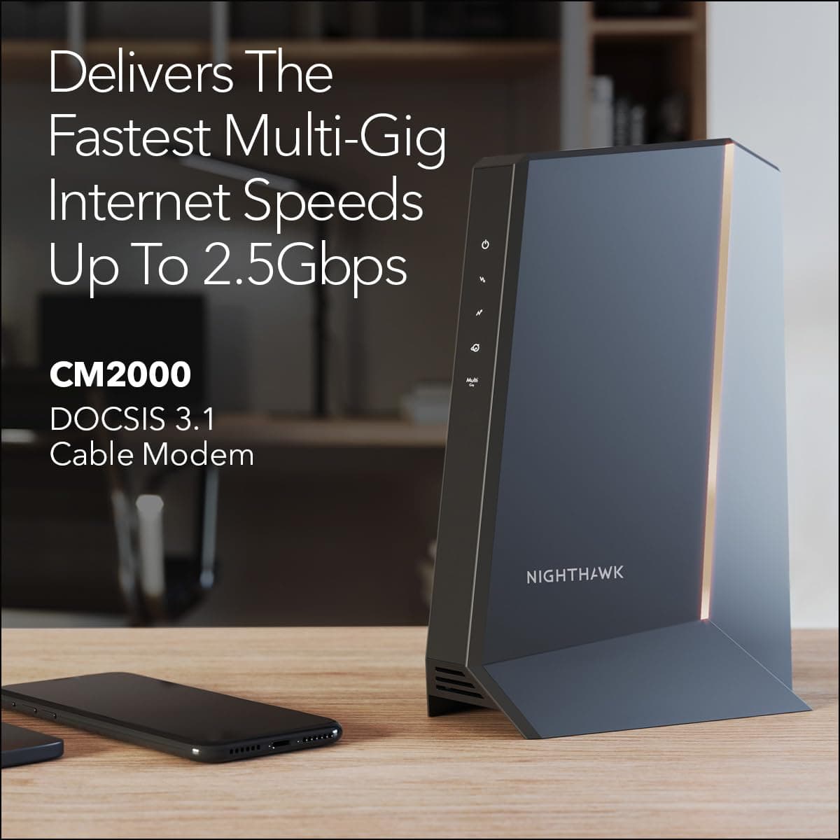 NETGEAR Nighthawk Multi-Gig Cable Modem (CM2000) - Compatible with All Cable Providers Incl. Xfinity, Spectrum, Cox - for Cable Plans up to 2.5Gbps - DOCSIS 3.1, view 3