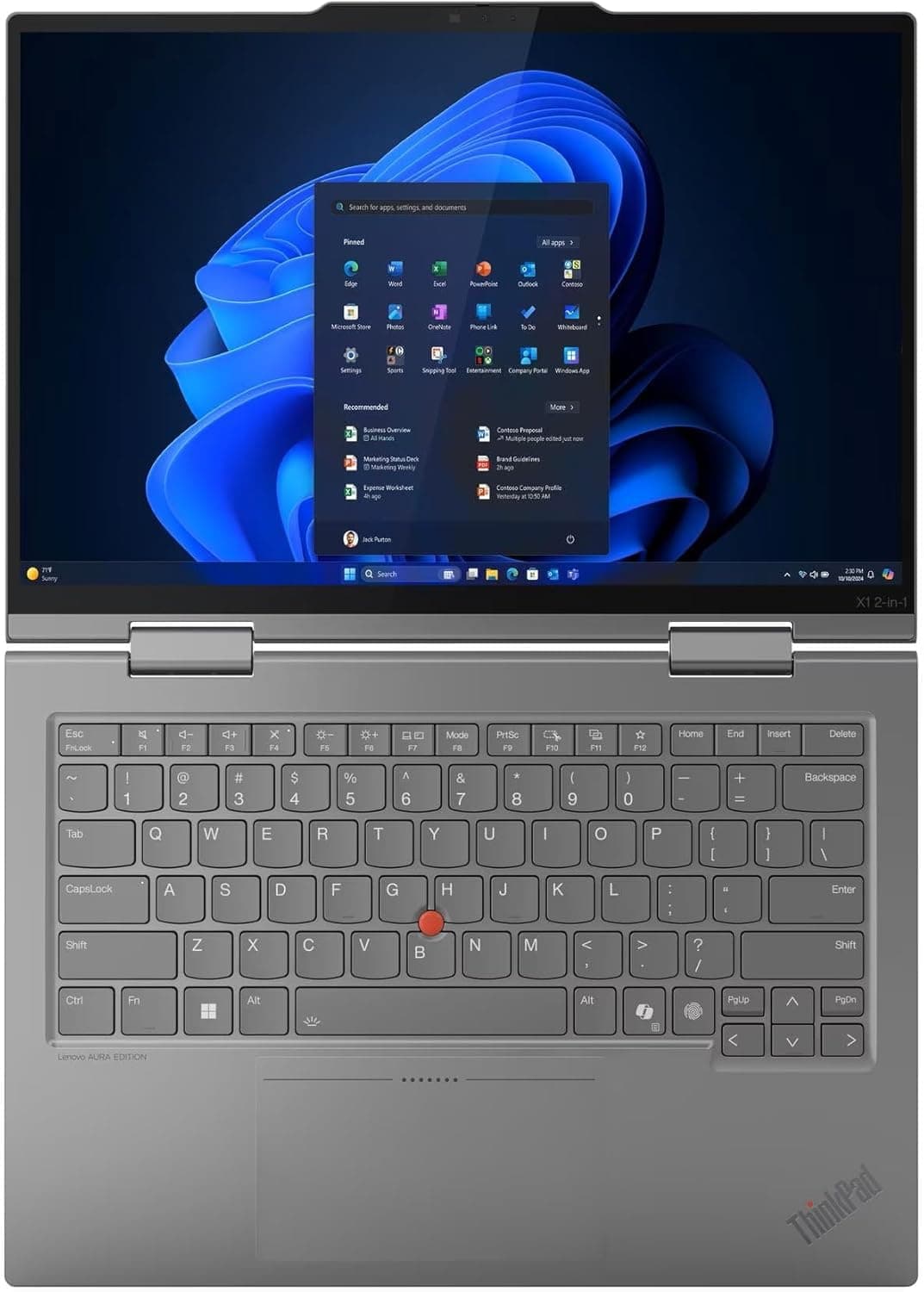 Lenovo ThinkPad X1 2-in-1 Gen 10 Aura Edition Laptop with Intel Core Ultra 7 255U Processor, 14” WUXGA Touchscreen Display, 16GB LPDDR5X-8400MT/s, 1TB SSD, FHD Cam, and Win 11 Pro, view 8