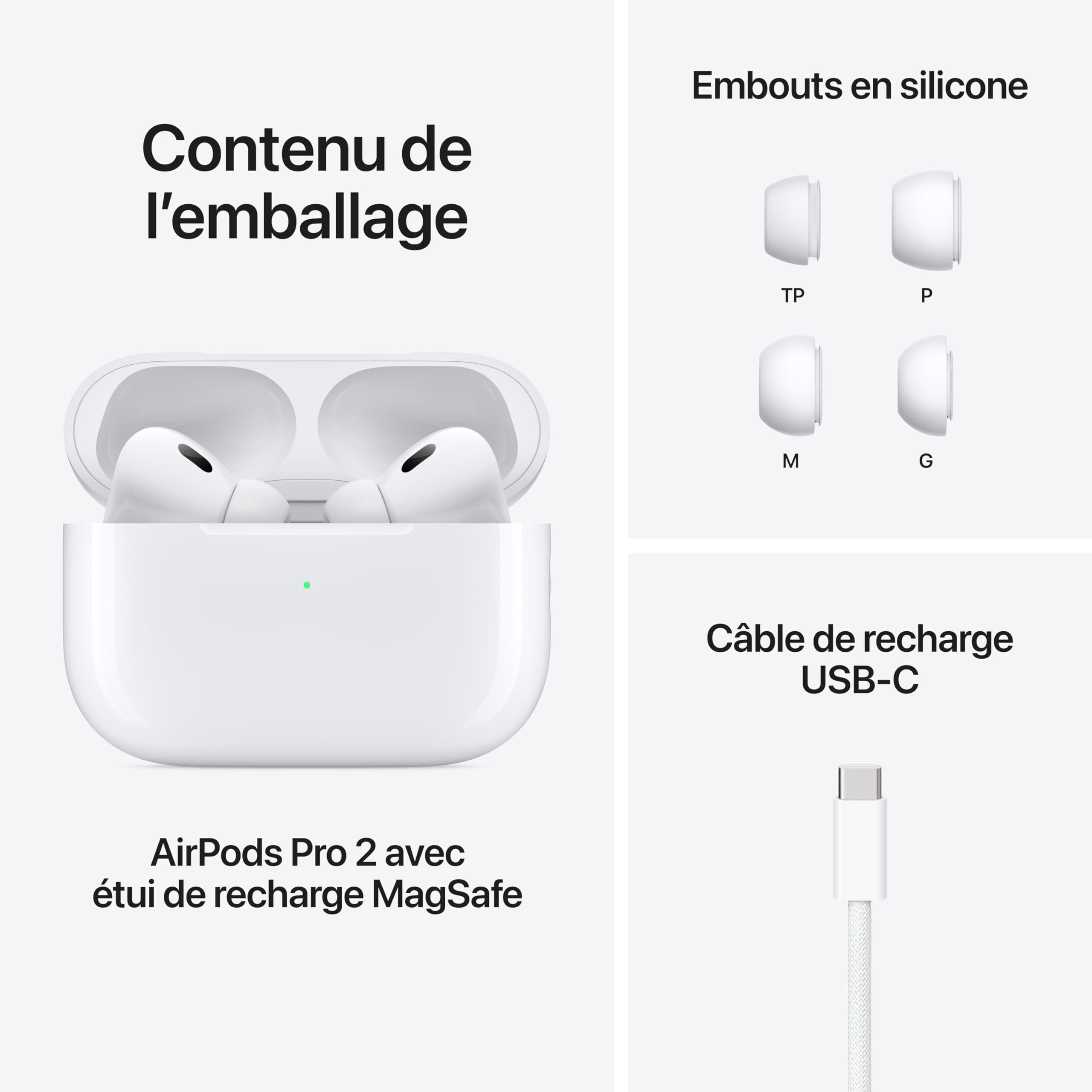 Apple AirPods Pro (2nd Generation) Wireless Ear Buds with USB-C Charging, Up to 2X More Active Noise Cancelling Bluetooth Headphones, Transparency Mode, Adaptive, Personalized Spatial Audio, White, view 7