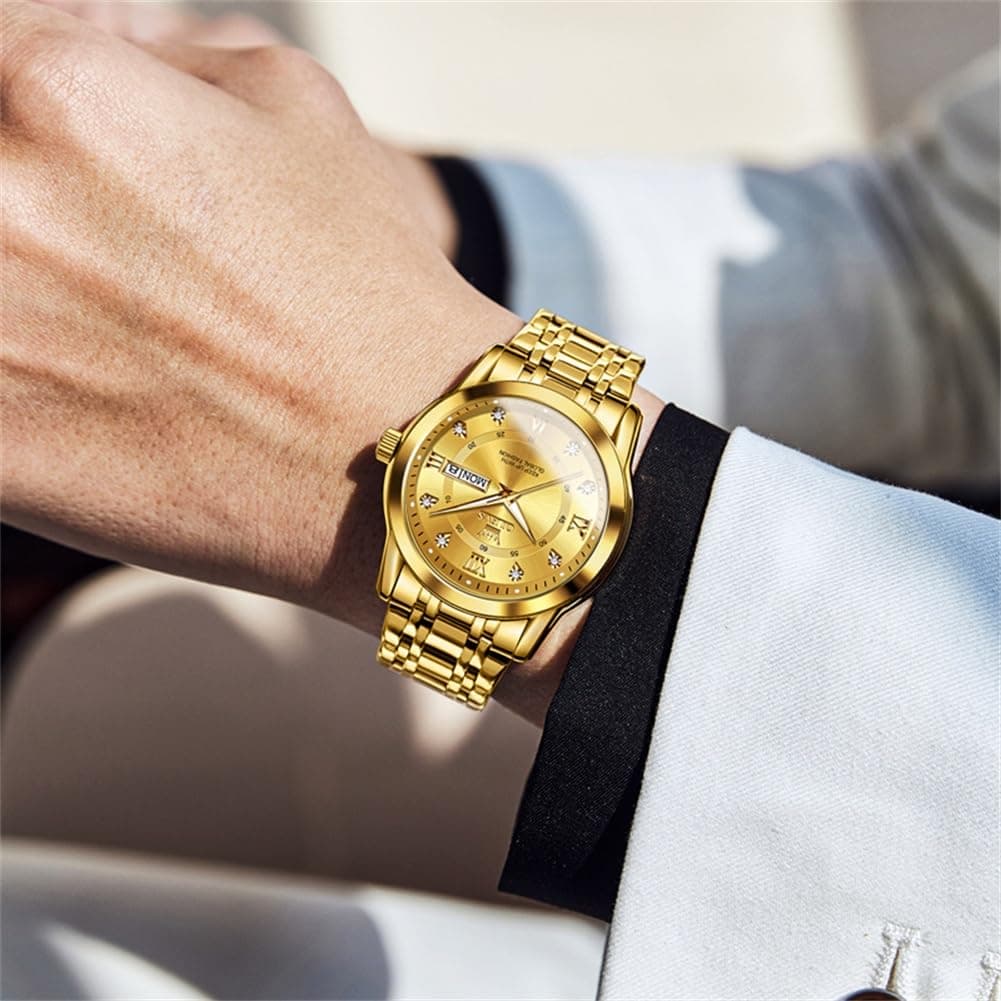 OLEVS Gold Watches for Men Luxury Waterproof Stainless Steel Day and Date, view 7