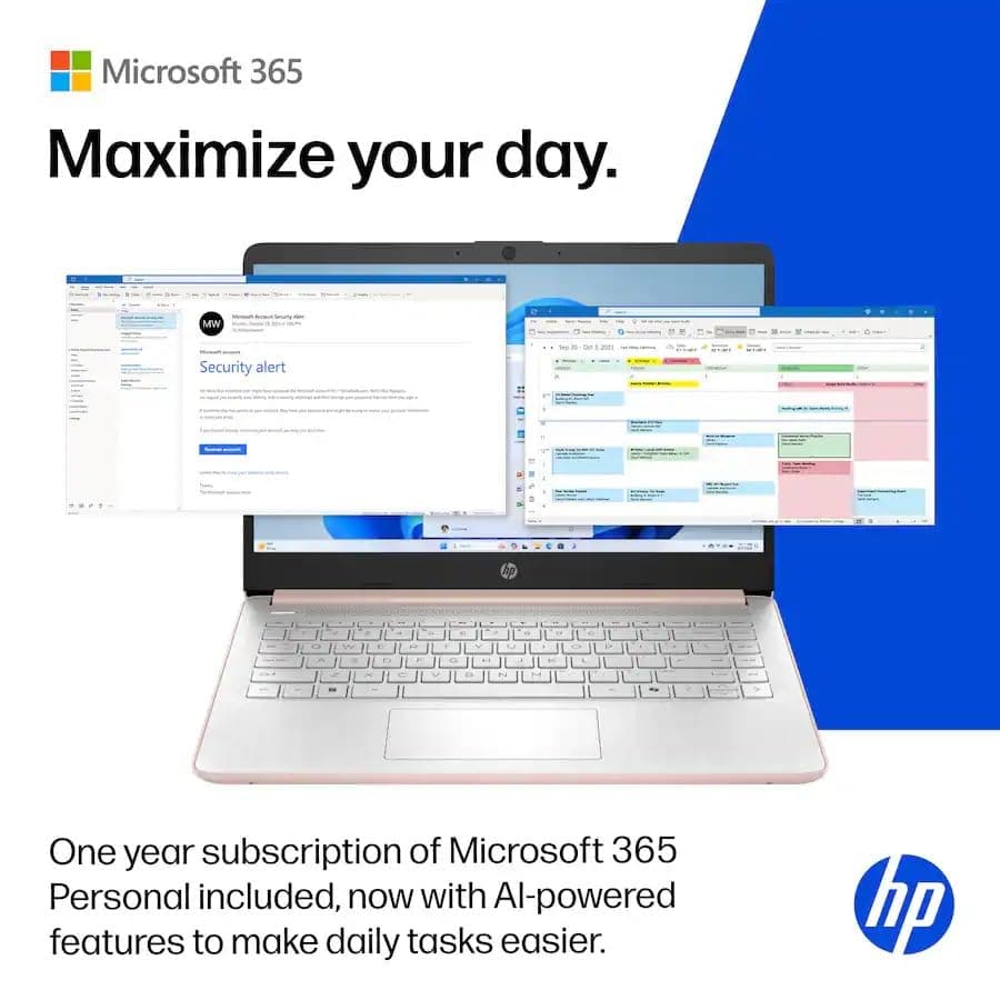 HP 14" Laptop Computer with Microsoft Office 365, 128GB UFS, 4GB RAM, Intel N150 Processor, Windows 11, Home & Office, Pale Rose Gold, view 7