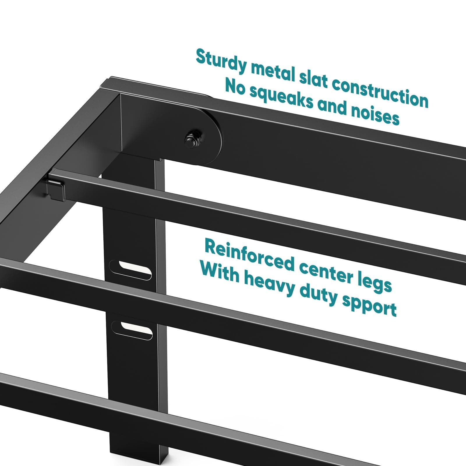 OLIXIS Twin Metal Platform Bed Frame - 14in High Heavy Duty Mattress Foundation with Storage Space, No Box Spring Needed, Sturdy Steel Slat Support, Easy Assembly, Black, view 7