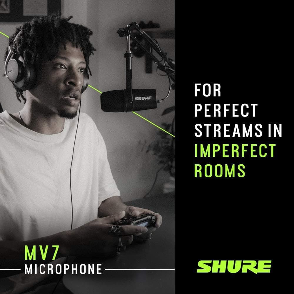 Shure MV7 USB Podcast Microphone for Podcasting, Recording, Live Streaming & Gaming, Built-in Headphone Output, All Metal USB/XLR Dynamic Mic, Voice-Isolating Technology, TeamSpeak Certified - Black, view 3