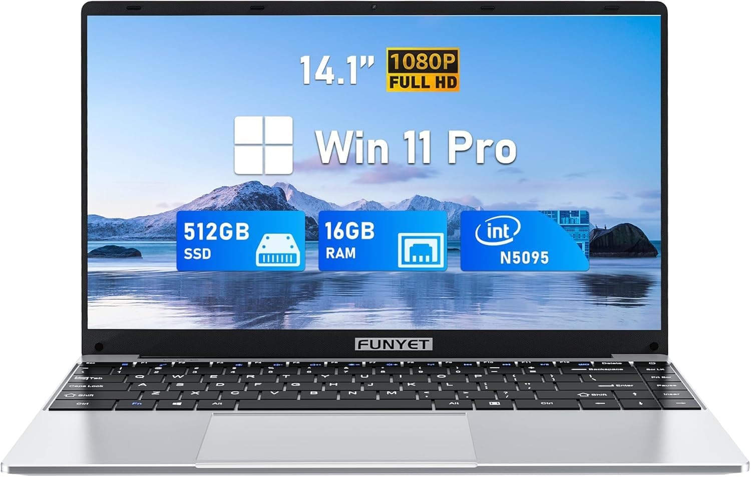 FUNYET Laptop Computer, Gaming Laptops 2026, 14 Inch Lap Top PC Windows 11 Pro, 16GB RAM 512GB SSD, Intel N5095 Processor(up to 2.9 GHz), Office 365, for Business and Students, 2-Year Warranty
