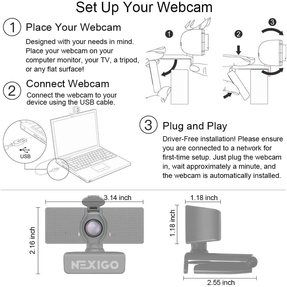 NexiGo N60 1080P Webcam with Microphone, Software Control & Privacy Cover, USB HD Computer Web Camera, Plug and Play, for Zoom/Skype/Teams, Conferencing and Video Calling, view 5