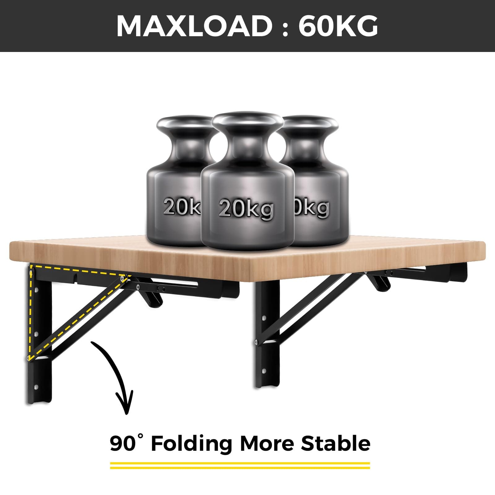 16 Inch Folding Shelf Brackets, 2 Pack Shelf Bracket Wall Mounted, view 6