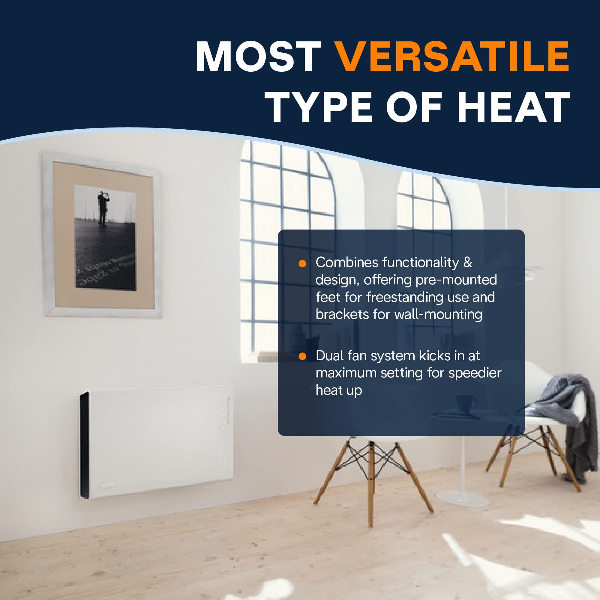DeLonghi Convection Panel Heater, Full Room Quiet 1500W, portable electric heater is freestanding/easily wall mounted. Energy Saving, quick heat distribution, timer, white, HCX9115E, view 6