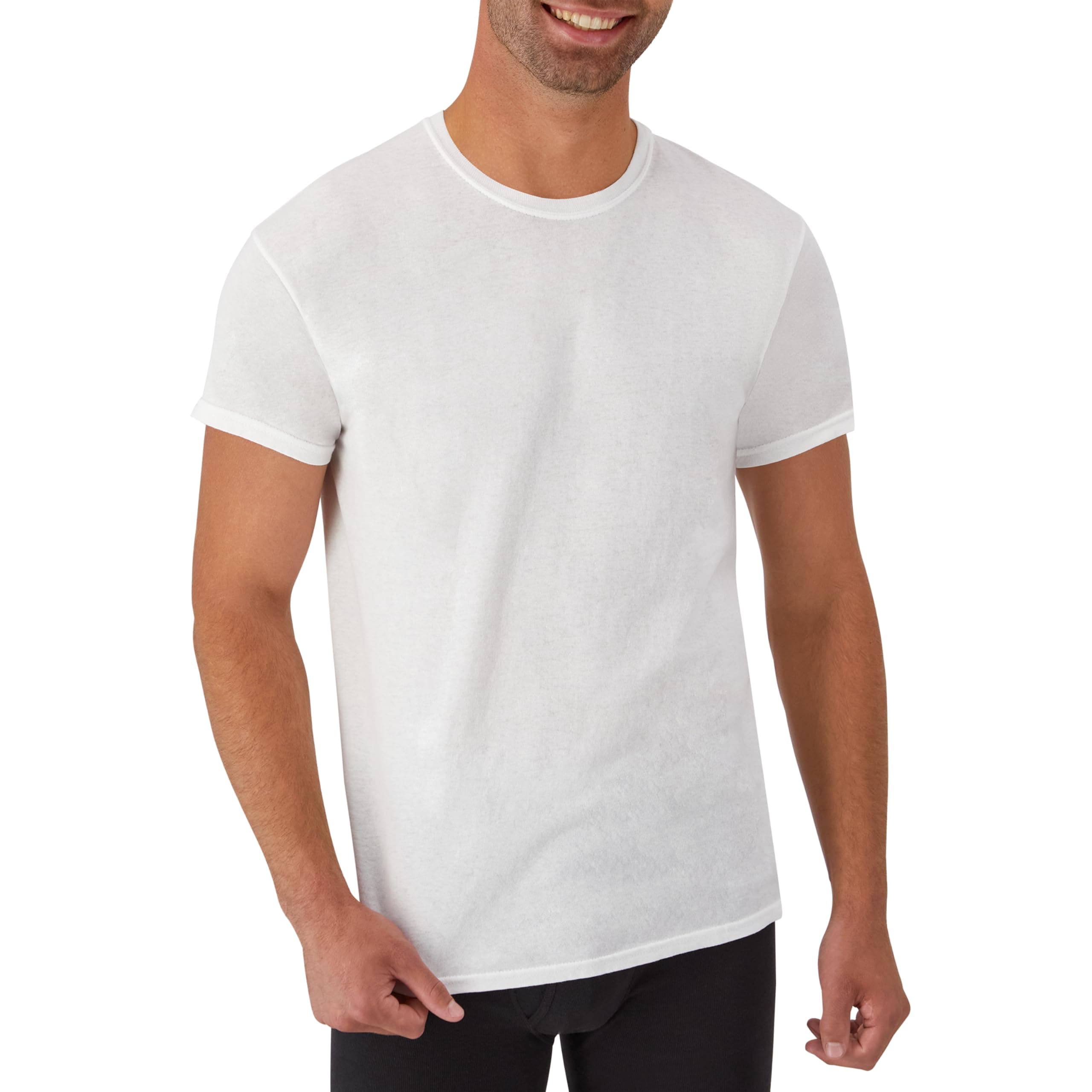 Hanes Mens Cotton, Moisture-wicking Crew Tee Undershirts, Multi-packs, White - 6 Pack, Large US, view 2