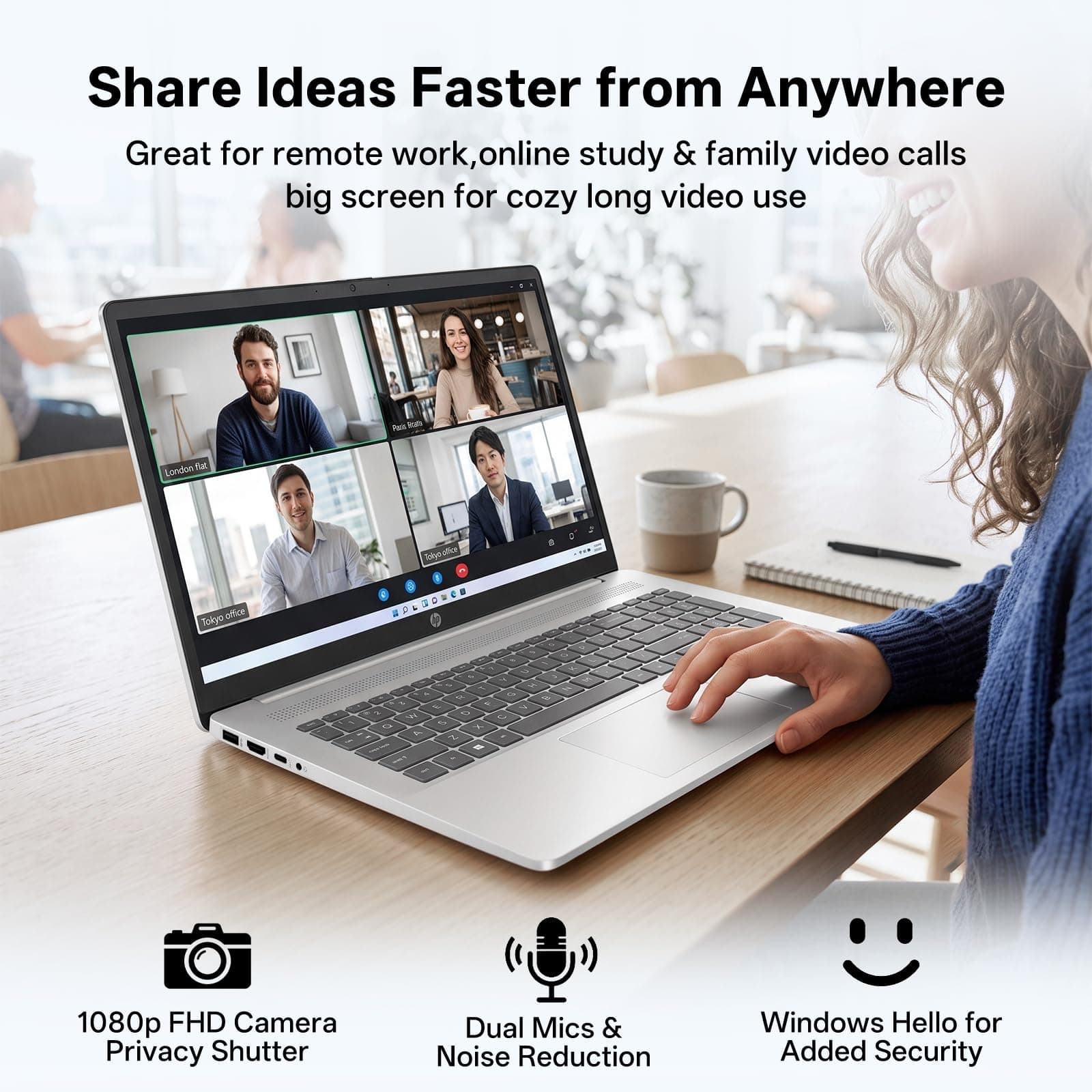 HP 17.3" FHD Copilot AI Laptop PC, AMD Ryzen 7 7730U, 16GB RAM 512GB SSD, view 6