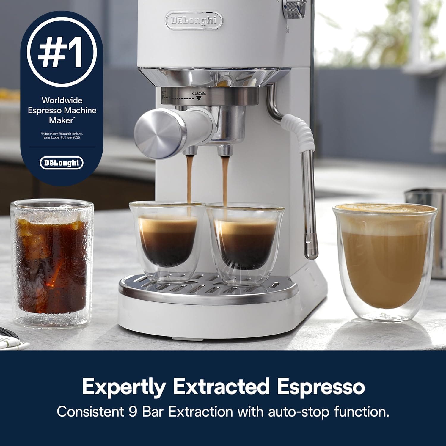 De'Longhi Dedica Duo Compact Espresso Machine - Cold Brew Coffee Maker with Milk Frother Wand- for Espresso, Hot & Iced Coffee, Cappuccinos, Lattes & Home Barista Brewing, Vanilla, view 5