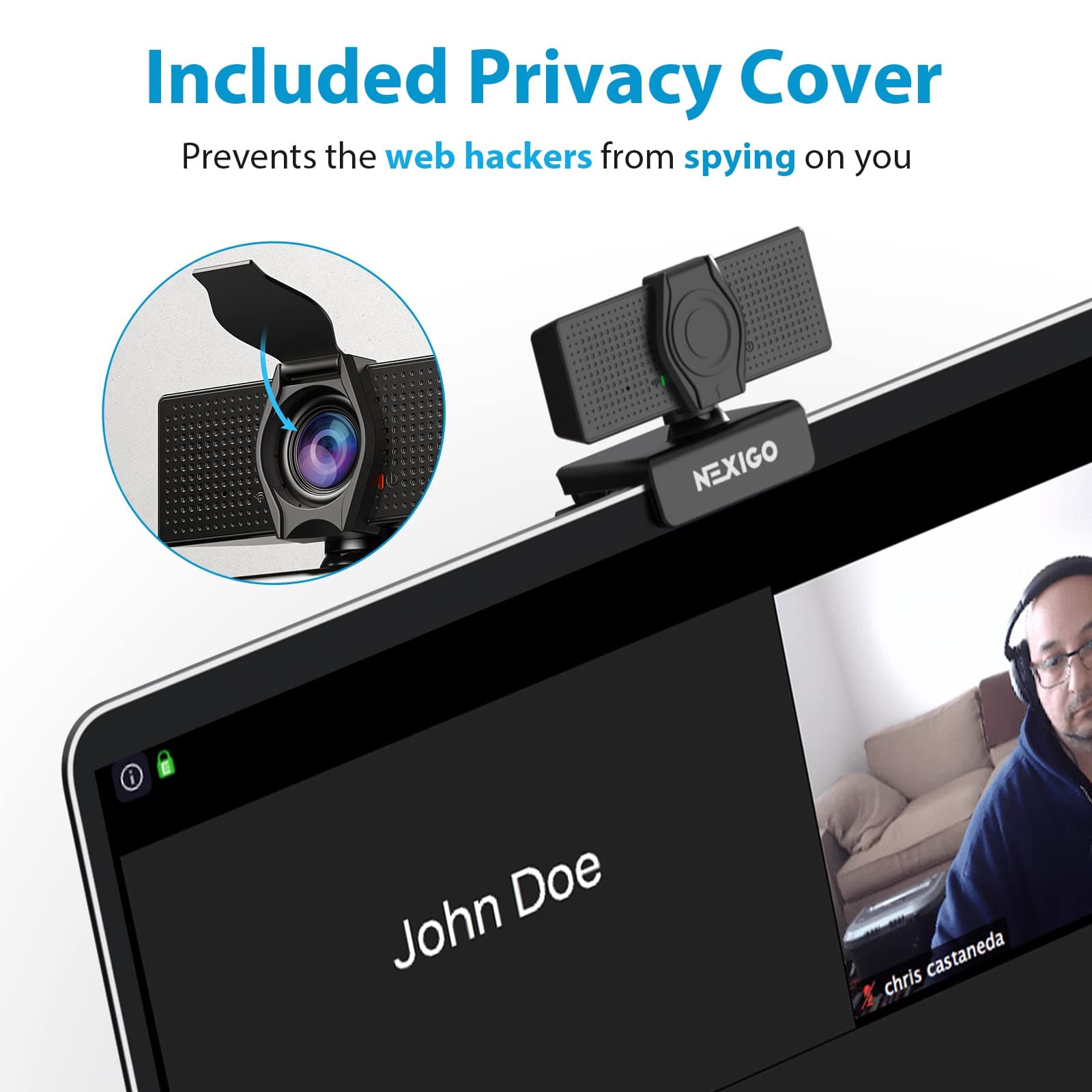 NexiGo N60 1080P Webcam with Microphone, Software Control & Privacy Cover, USB HD Computer Web Camera, Plug and Play, for Zoom/Skype/Teams, Conferencing and Video Calling, view 3
