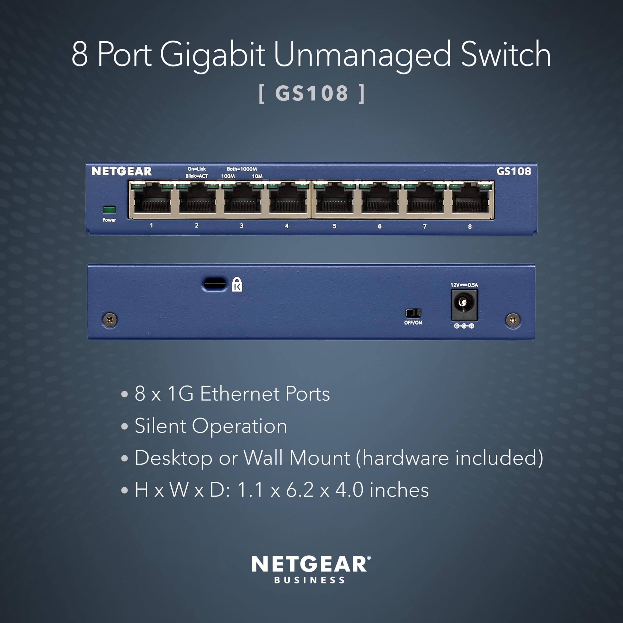 NETGEAR 8-Port Gigabit Ethernet Unmanaged Network Switch (GS108), view 2