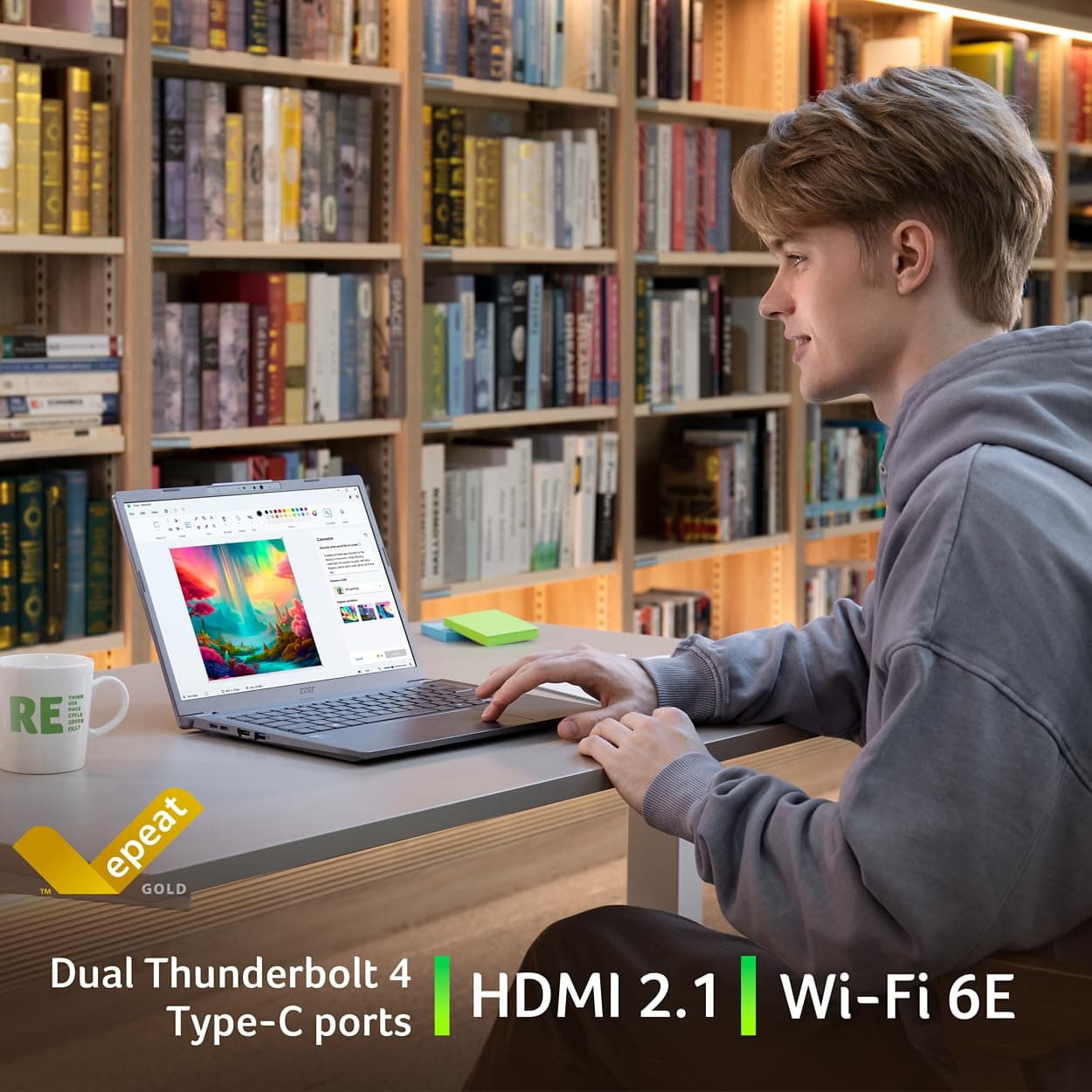 Acer Aspire 14 AI Copilot+ PC | 14" WUXGA Display | Intel Core Ultra 5 Processor 226V | NPU: Up to 40 Tops - GPU: Up to 53 Tops | Intel ARC 130V | 16GB LPDDR5X | 512GB SSD | Wi-Fi 6E | A14-52M-51S1, view 8