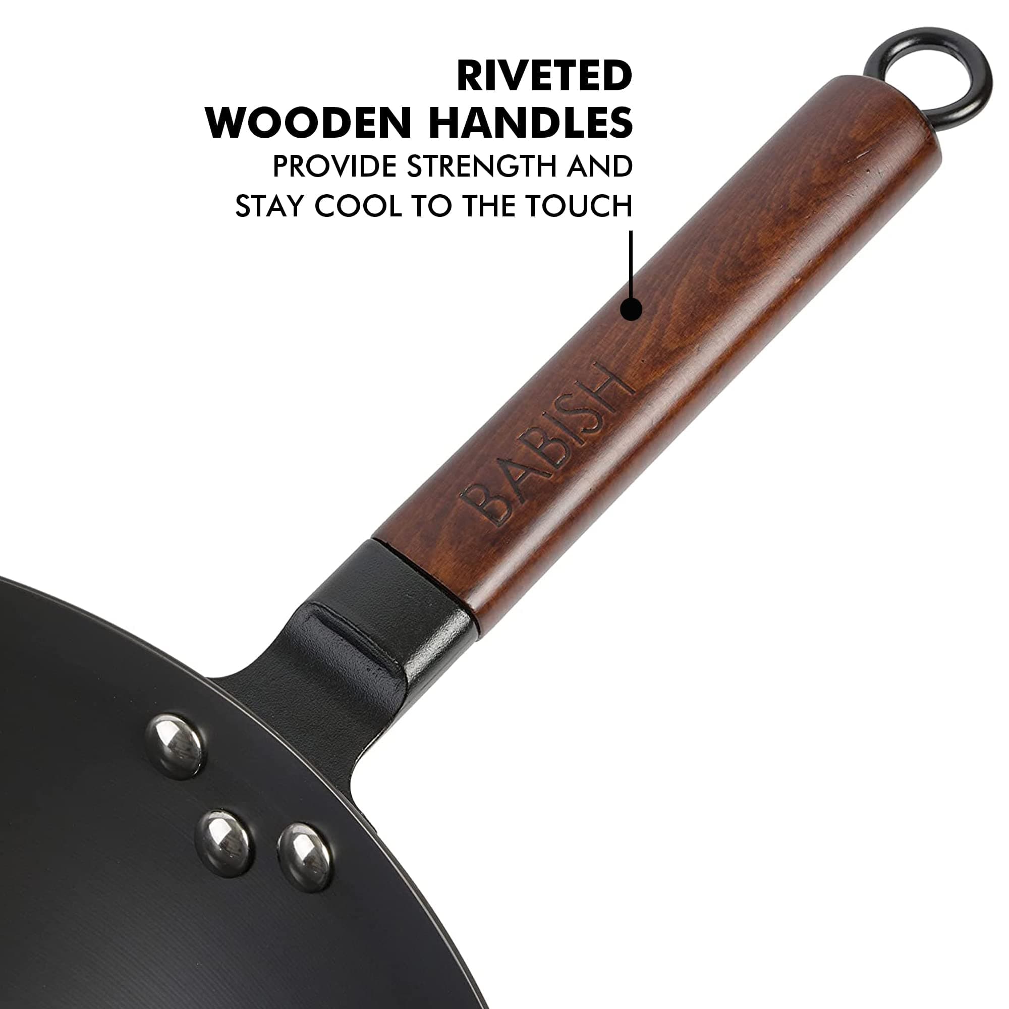 Babish 14 Inch Carbon Steel Wok Pan, Flat Bottom Stir Fry Pan, Induction, view 3